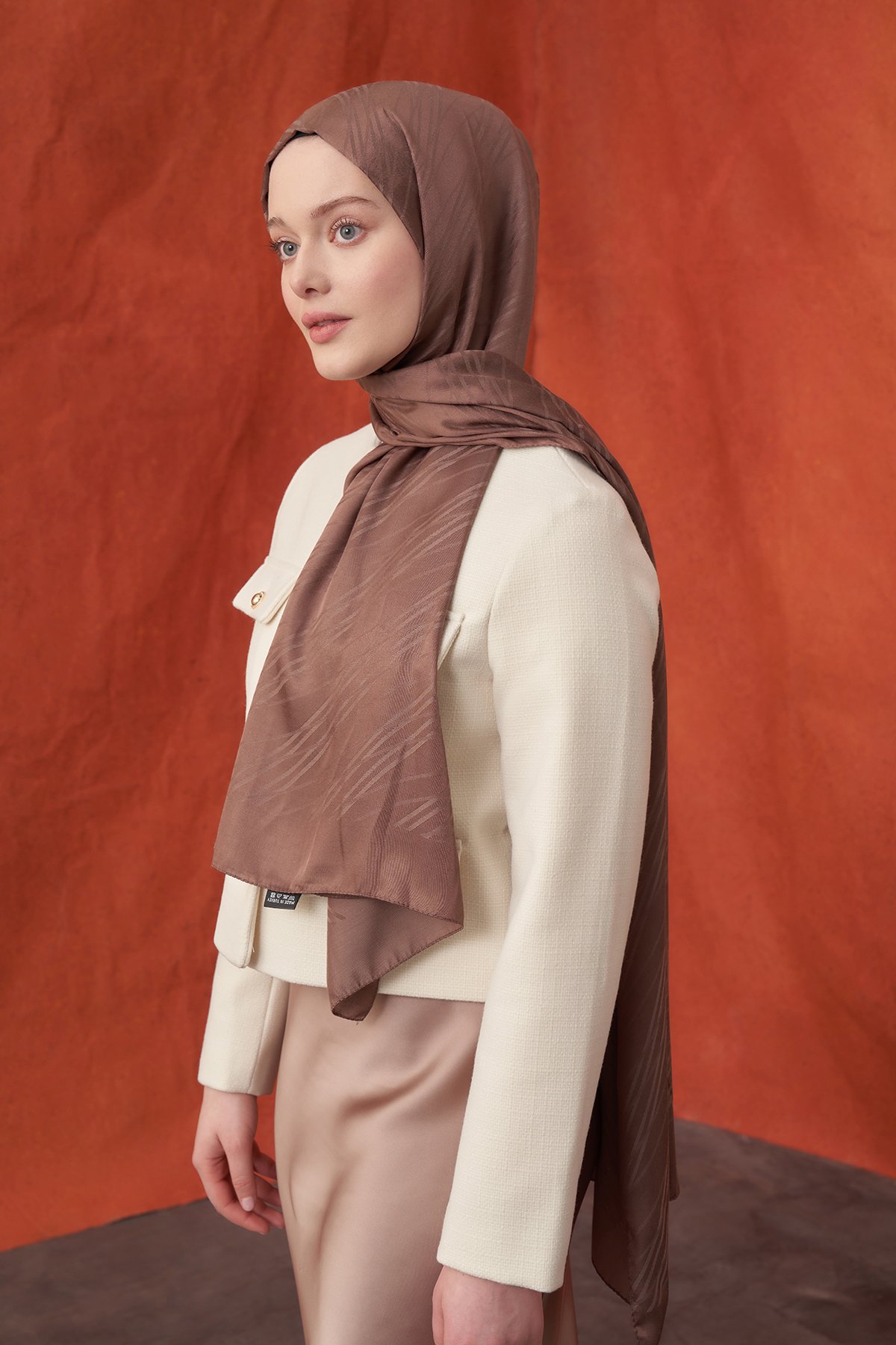 İTALYAN JAKAR ŞERİT DESEN ŞAL -  KAHVE