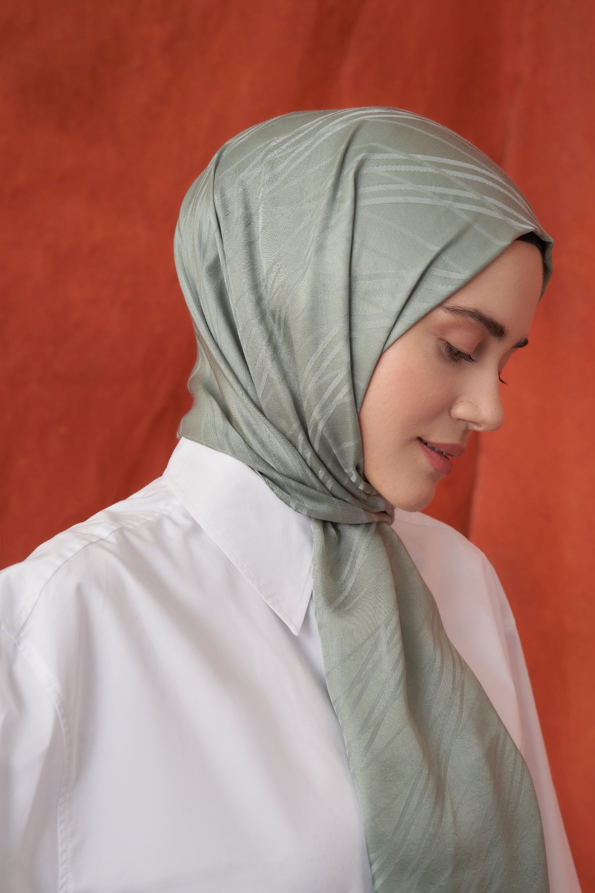 İTALYAN JAKAR ŞERİT DESEN ŞAL -  KETEN YEŞİLİ