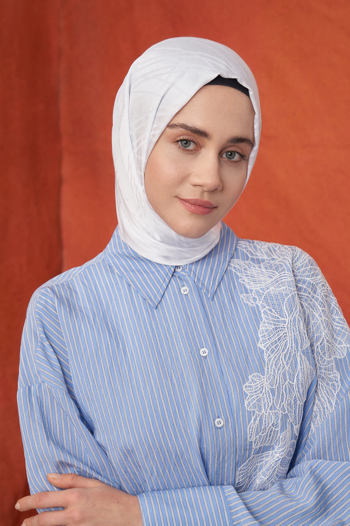 İTALYAN JAKAR ŞERİT DESEN ŞAL -  KIRIK BEYAZ