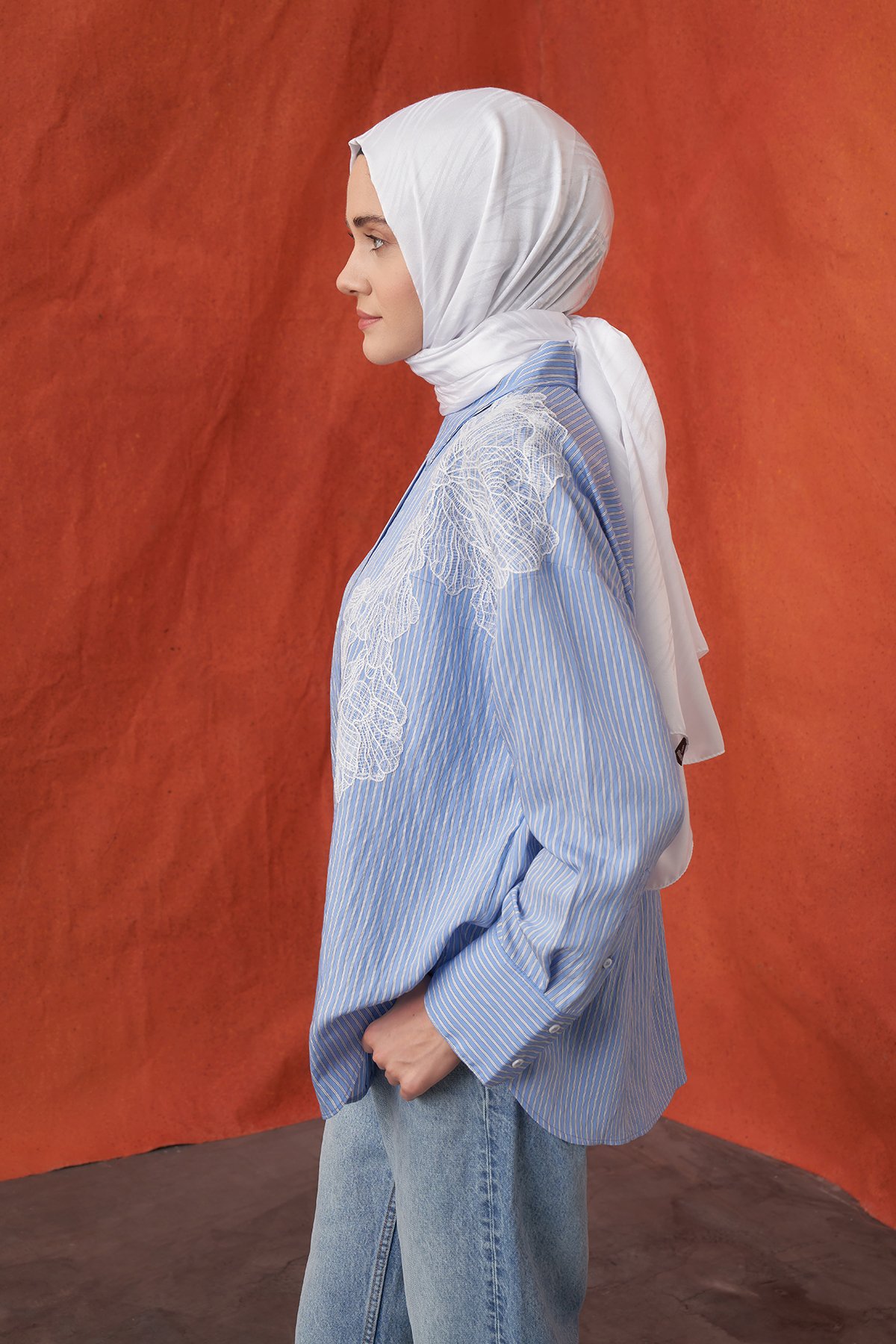 İTALYAN JAKAR ŞERİT DESEN ŞAL -  KIRIK BEYAZ