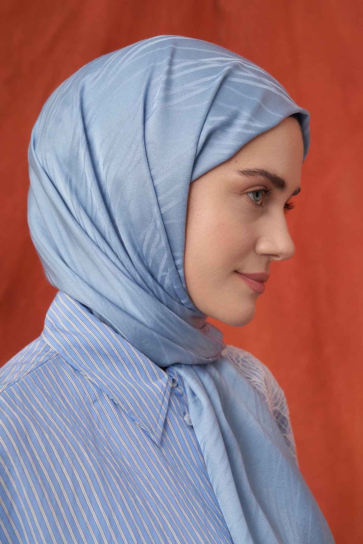 İTALYAN JAKAR ŞERİT DESEN ŞAL -  KOT MAVİSİ