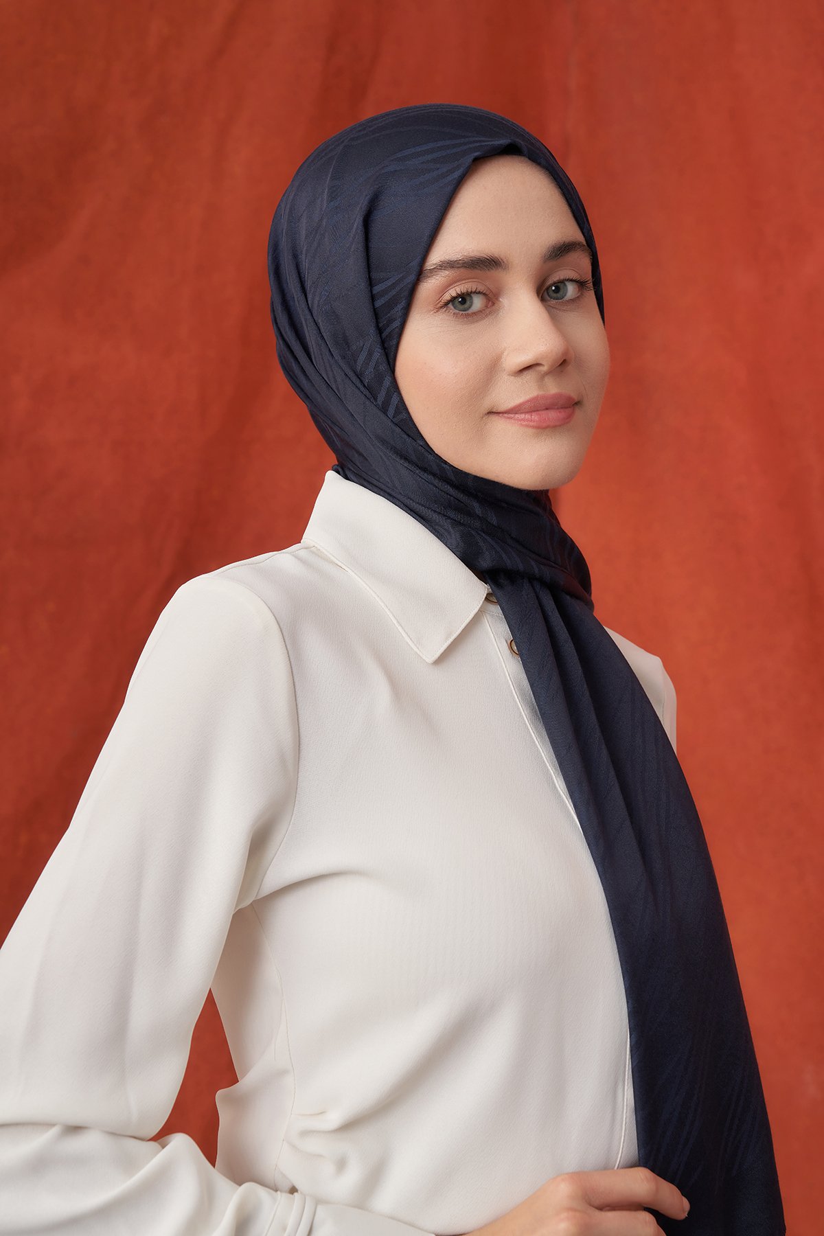 İTALYAN JAKAR ŞERİT DESEN ŞAL -  LACİVERT