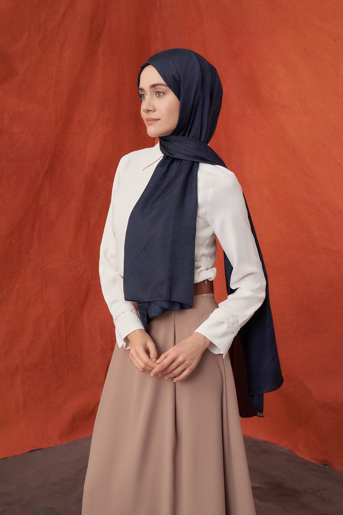 İTALYAN JAKAR ŞERİT DESEN ŞAL -  LACİVERT