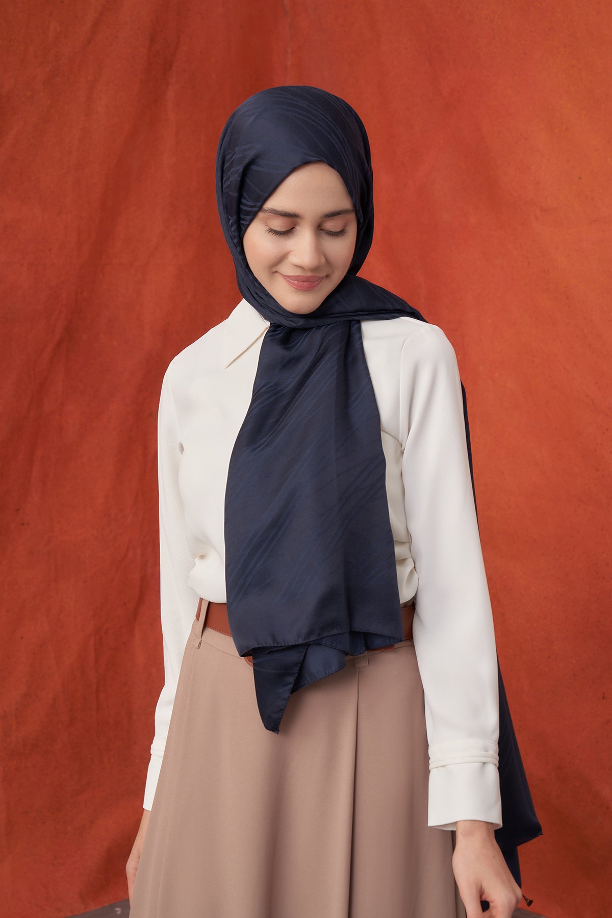 İTALYAN JAKAR ŞERİT DESEN ŞAL -  LACİVERT