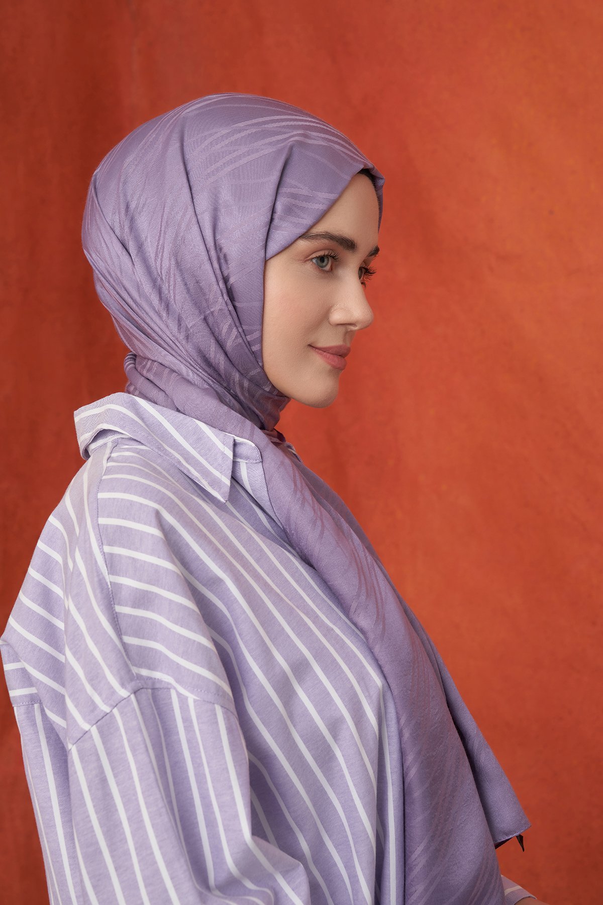 İTALYAN JAKAR ŞERİT DESEN ŞAL -  LEYLAK