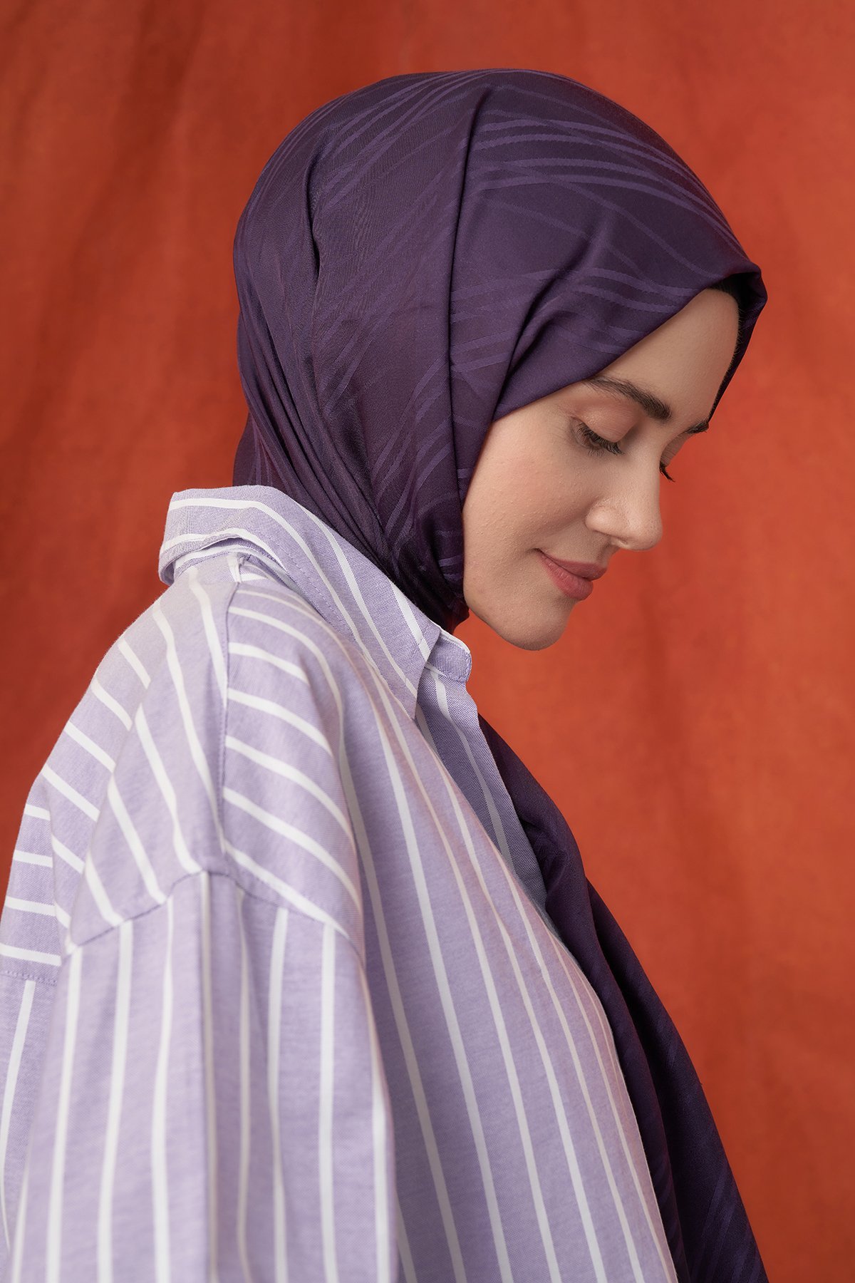 İTALYAN JAKAR ŞERİT DESEN ŞAL -  MÜRDÜM