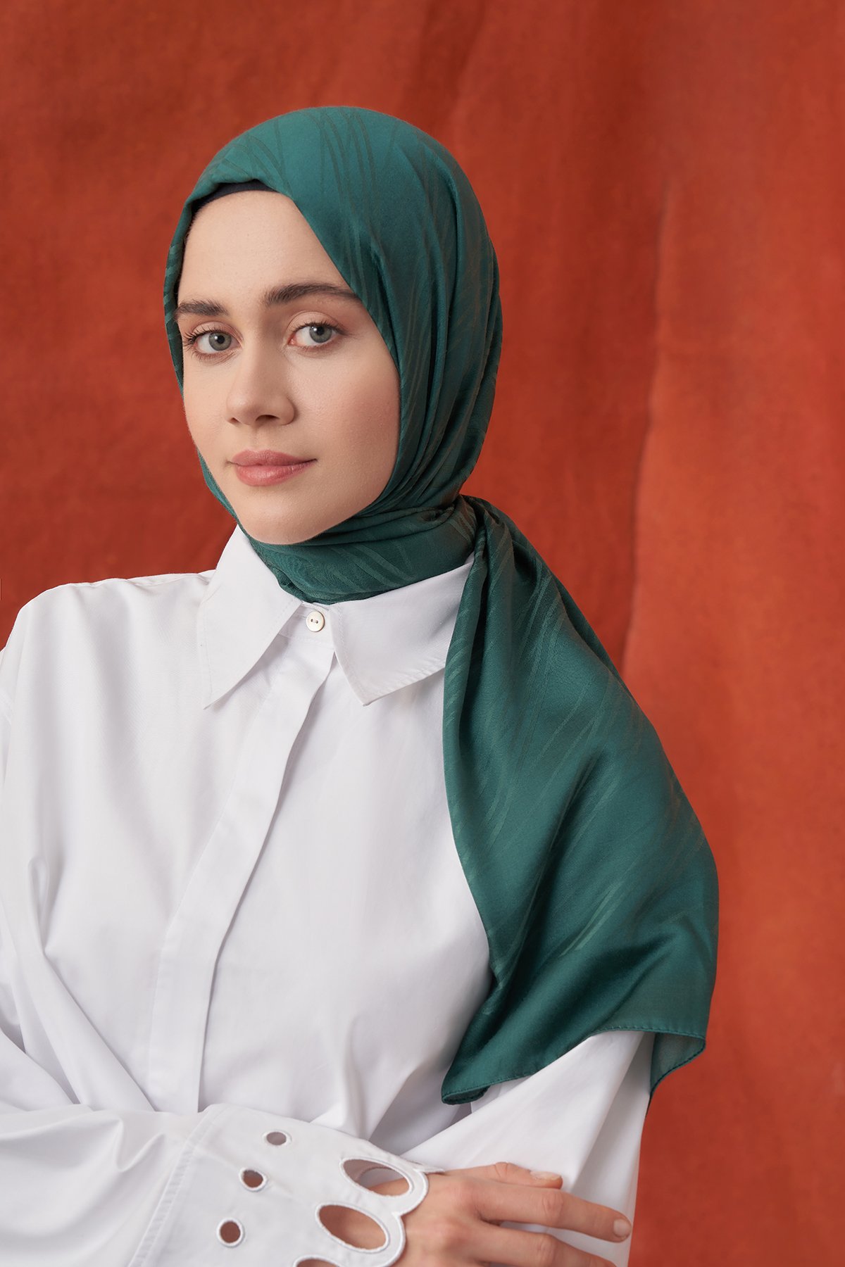 İTALYAN JAKAR ŞERİT DESEN ŞAL -  PETROL YEŞİLİ