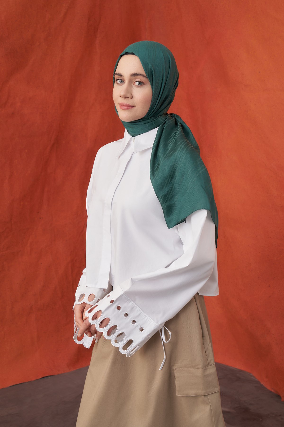 İTALYAN JAKAR ŞERİT DESEN ŞAL -  PETROL YEŞİLİ