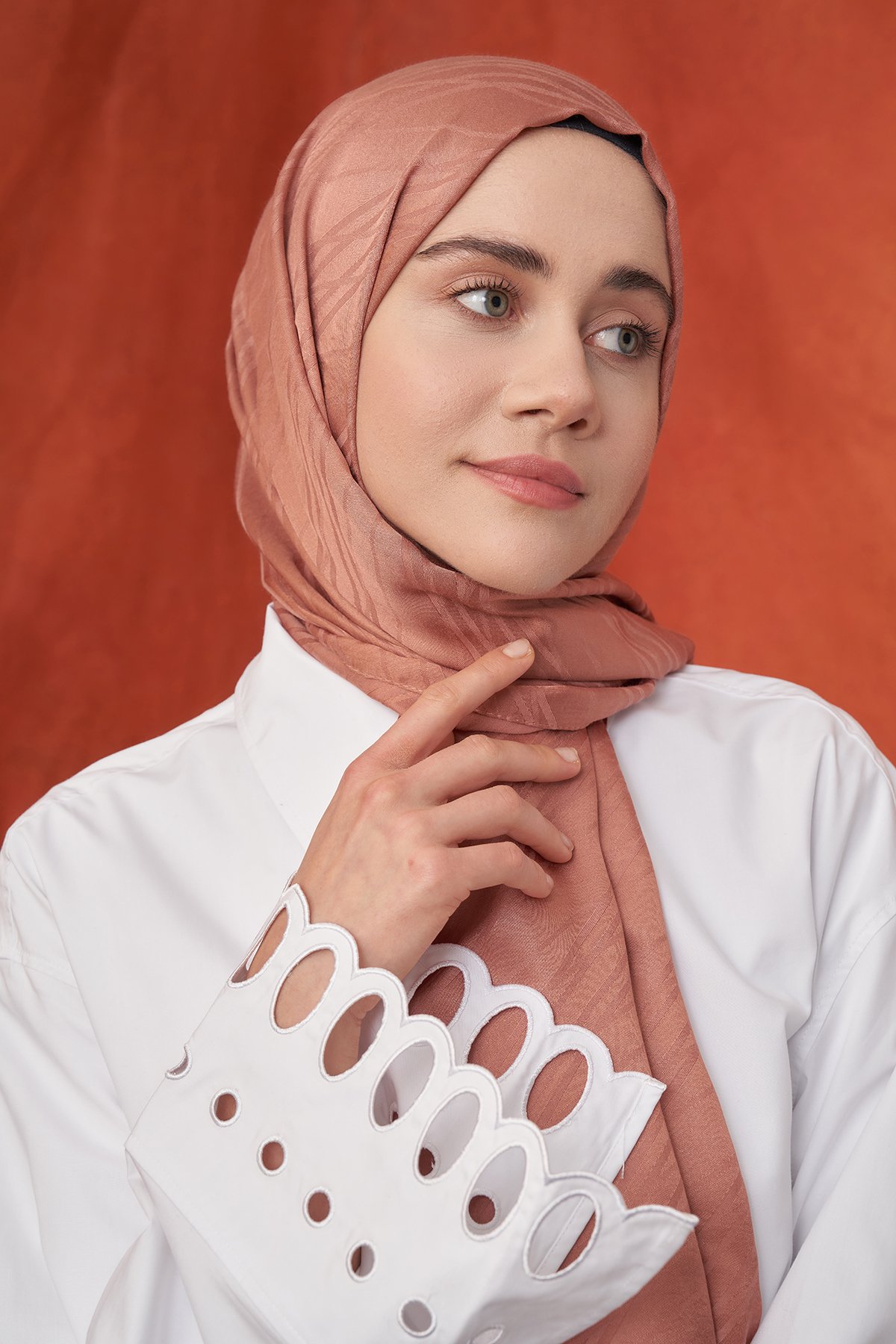 İTALYAN JAKAR ŞERİT DESEN ŞAL -  SOĞAN KABUĞU