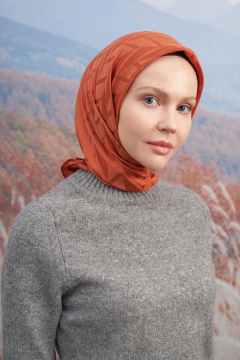 İTALYAN JAKAR ZİGZAG DESEN EŞARP - KİREMİT