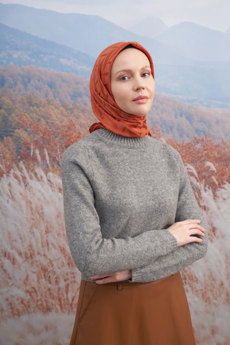 İTALYAN JAKAR ZİGZAG DESEN EŞARP - KİREMİT