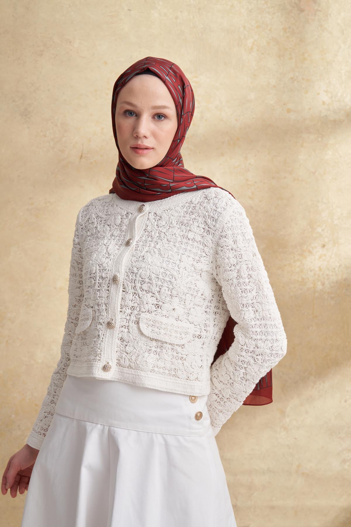 İTHAL VUAL ARMANDA DESEN ŞAL - BORDO - GRİ