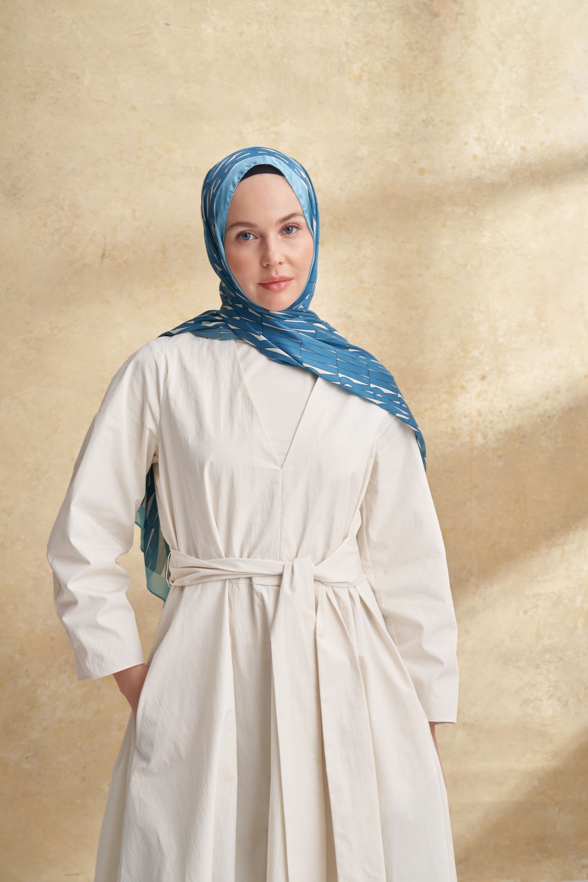 İTHAL VUAL ARMANDA DESEN ŞAL - KOT MAVİSİ