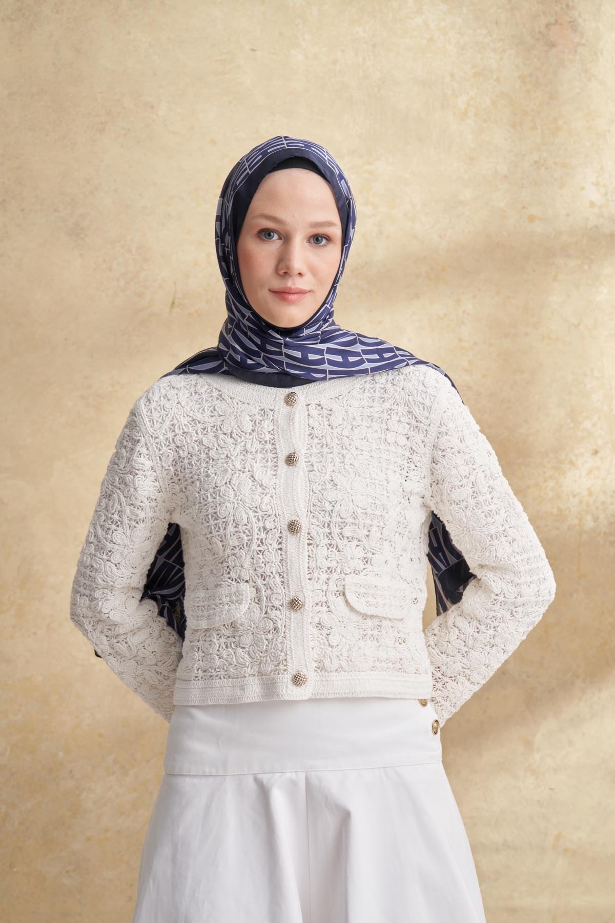 İTHAL VUAL ARMANDA DESEN ŞAL - LACİVERT - MOR