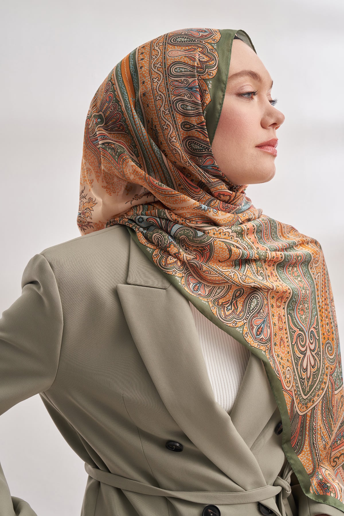 İTHAL VUAL BOHEMIAN DESEN ŞAL - HAKİ-DORE