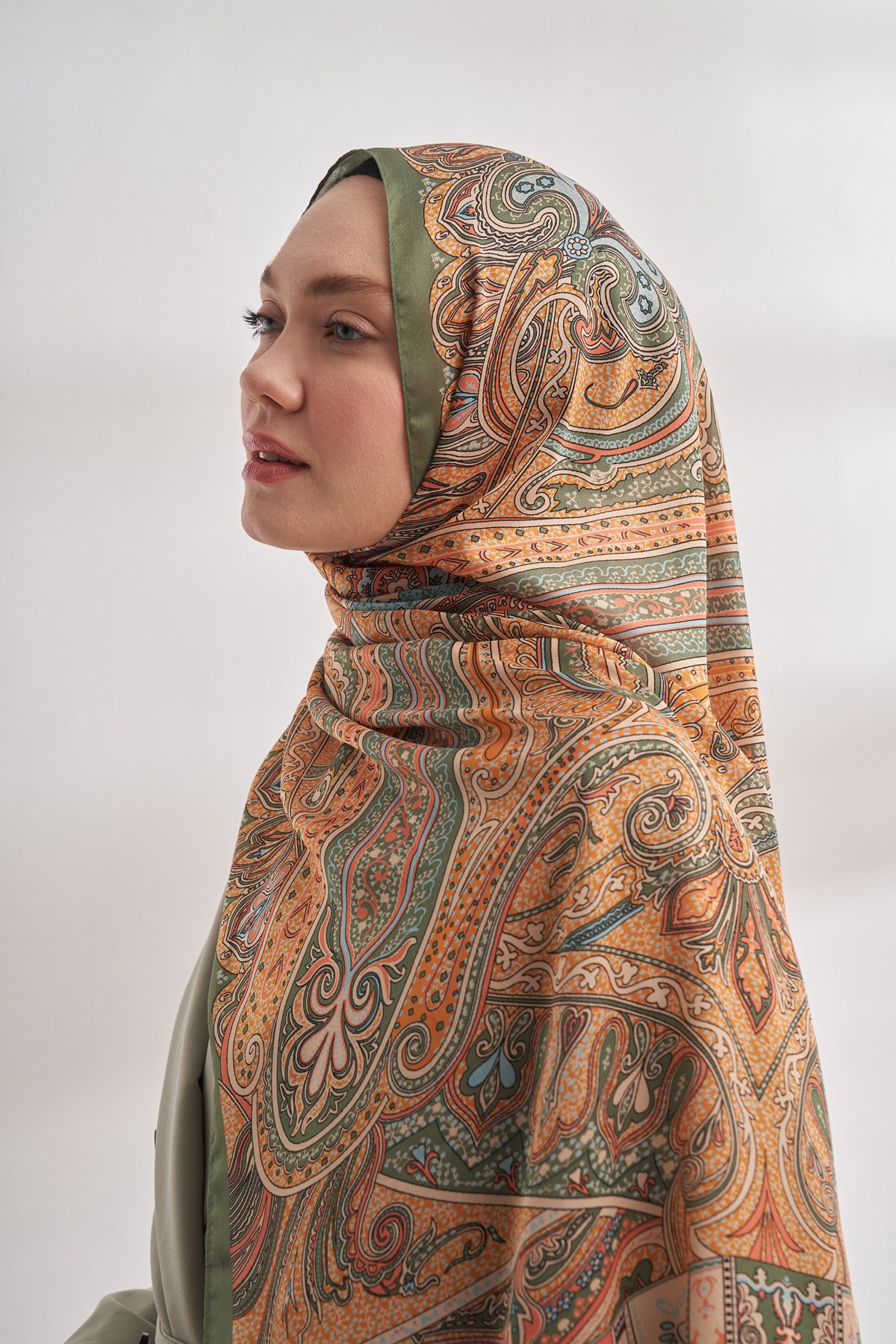 İTHAL VUAL BOHEMIAN DESEN ŞAL - HAKİ-DORE