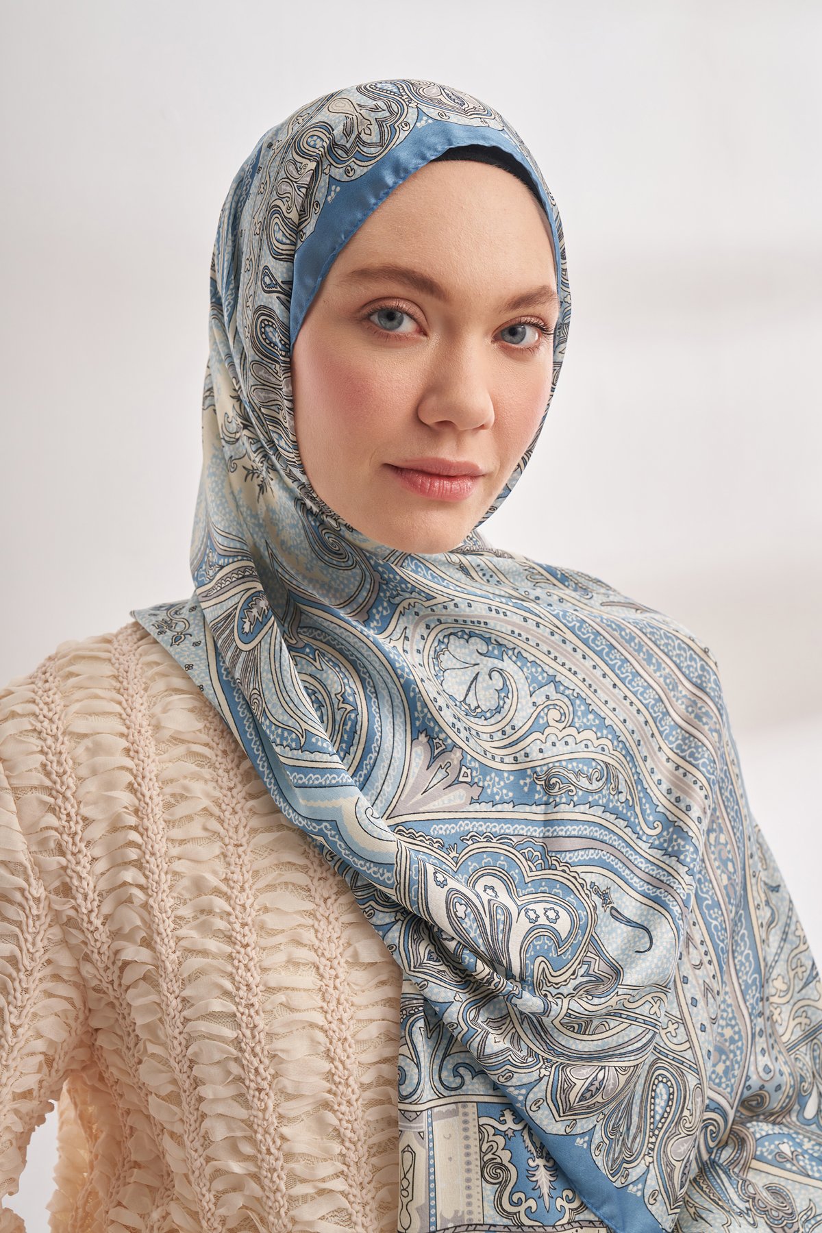 İTHAL VUAL BOHEMIAN DESEN ŞAL - KOT MAVİSİ