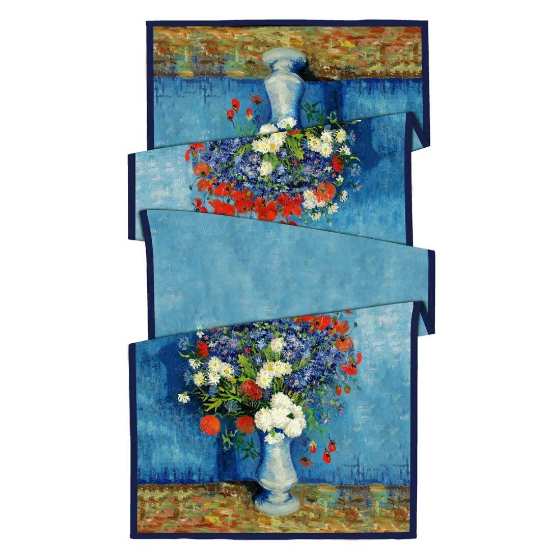 İTHAL  VUAL ÇİFT KATLI TABLO DESENLİ ŞAL - GELİNCİKLER VAZOSU