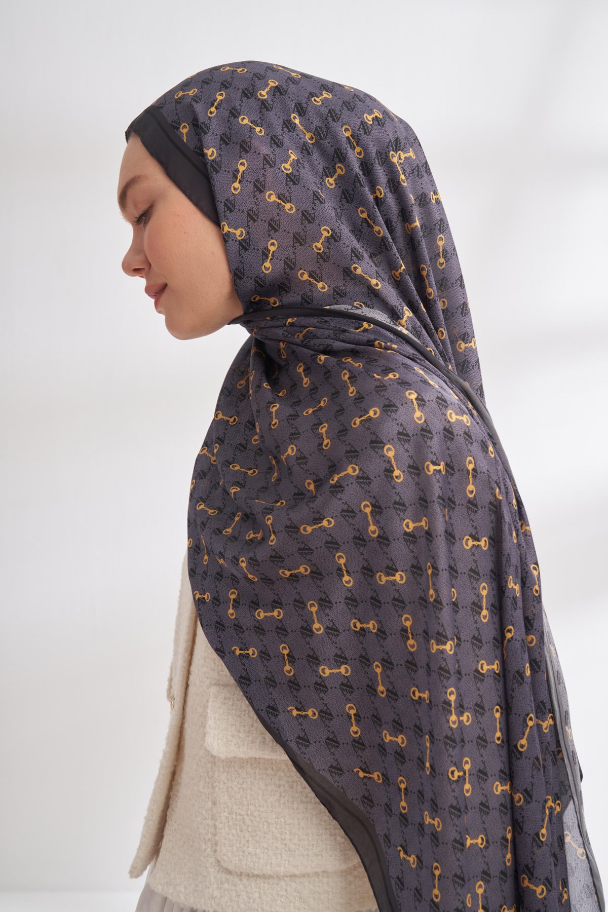 İTHAL VUAL MONOGRAM DESEN ŞAL - ANTRASİT