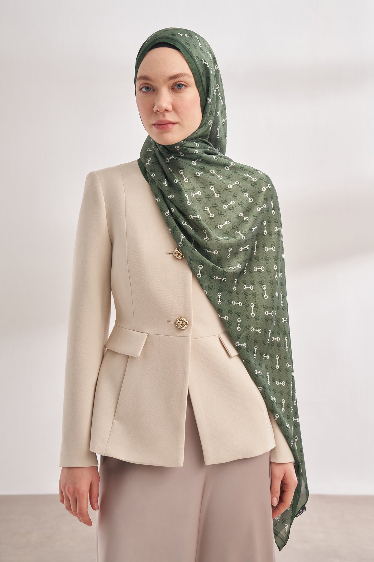 İTHAL VUAL MONOGRAM DESEN ŞAL - HAKİ