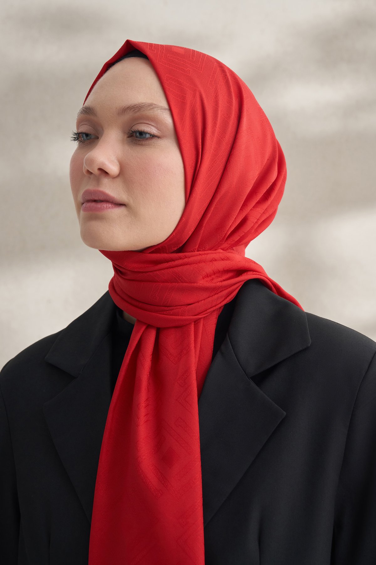 KREP JAKAR KRİSTAL DESEN ŞAL - KIRMIZI