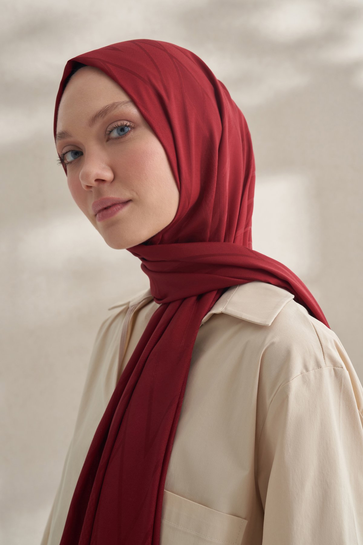 KREP JAKAR PRİZMA DESEN ŞAL -  BORDO