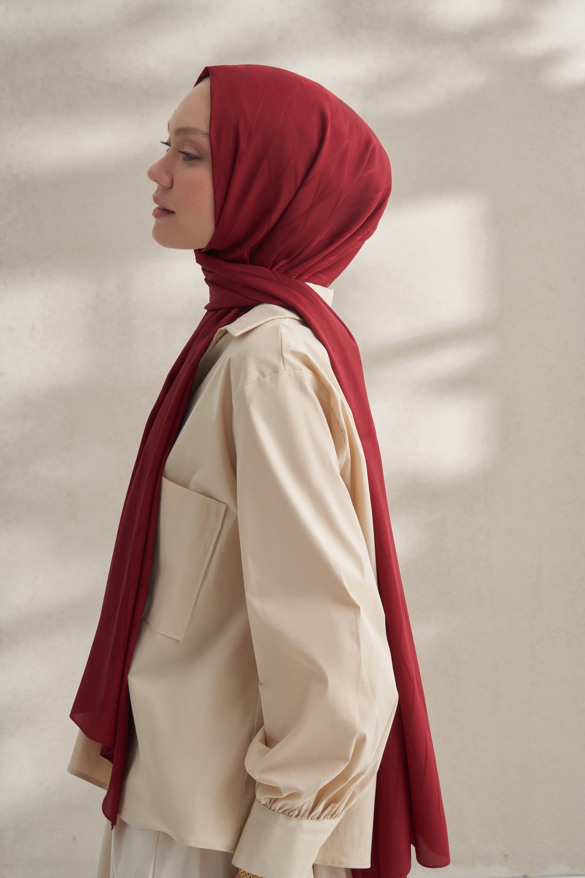 KREP JAKAR PRİZMA DESEN ŞAL -  BORDO