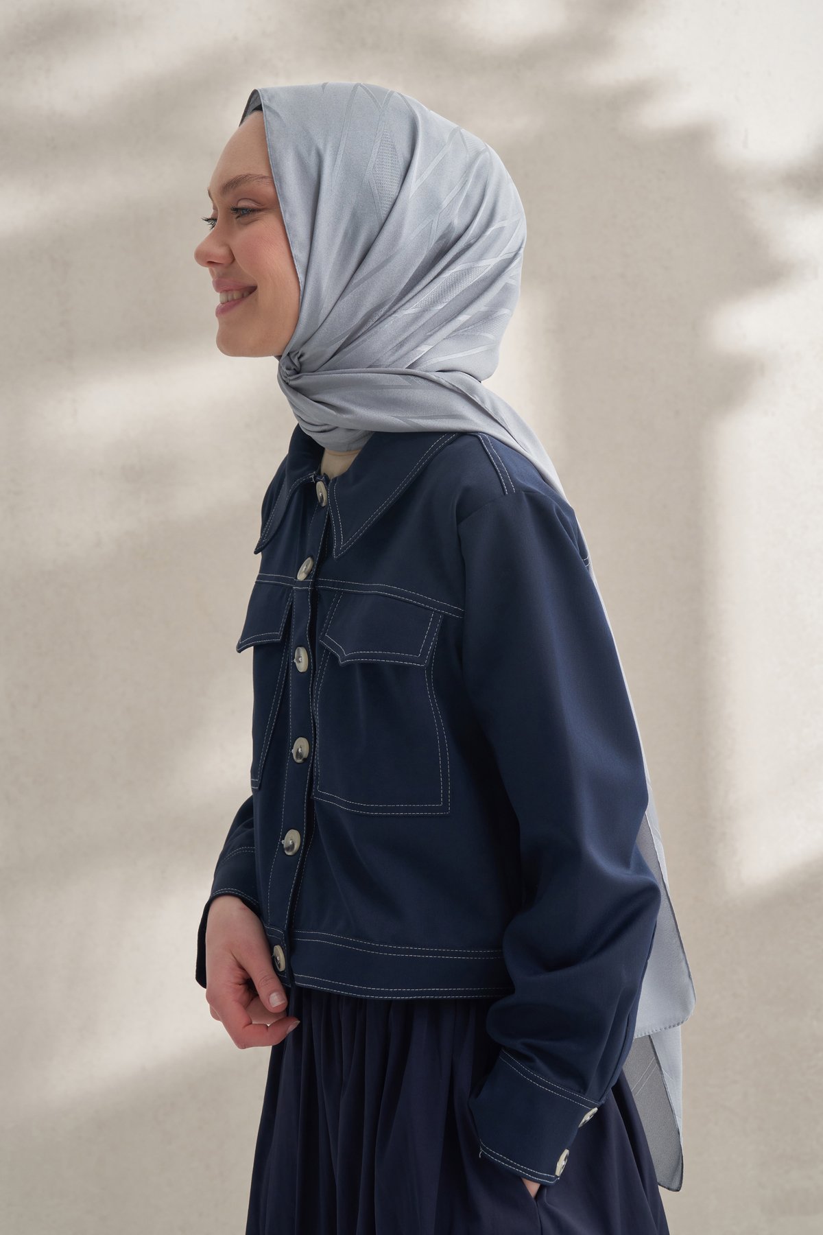 KREP JAKAR PRİZMA DESEN ŞAL -  GRİ