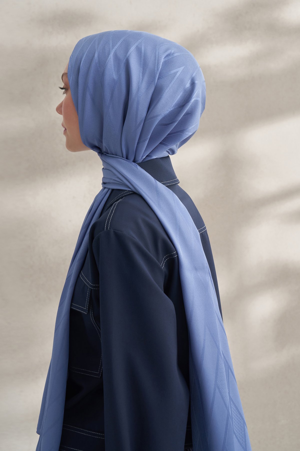 KREP JAKAR PRİZMA DESEN ŞAL -  İNDİGO