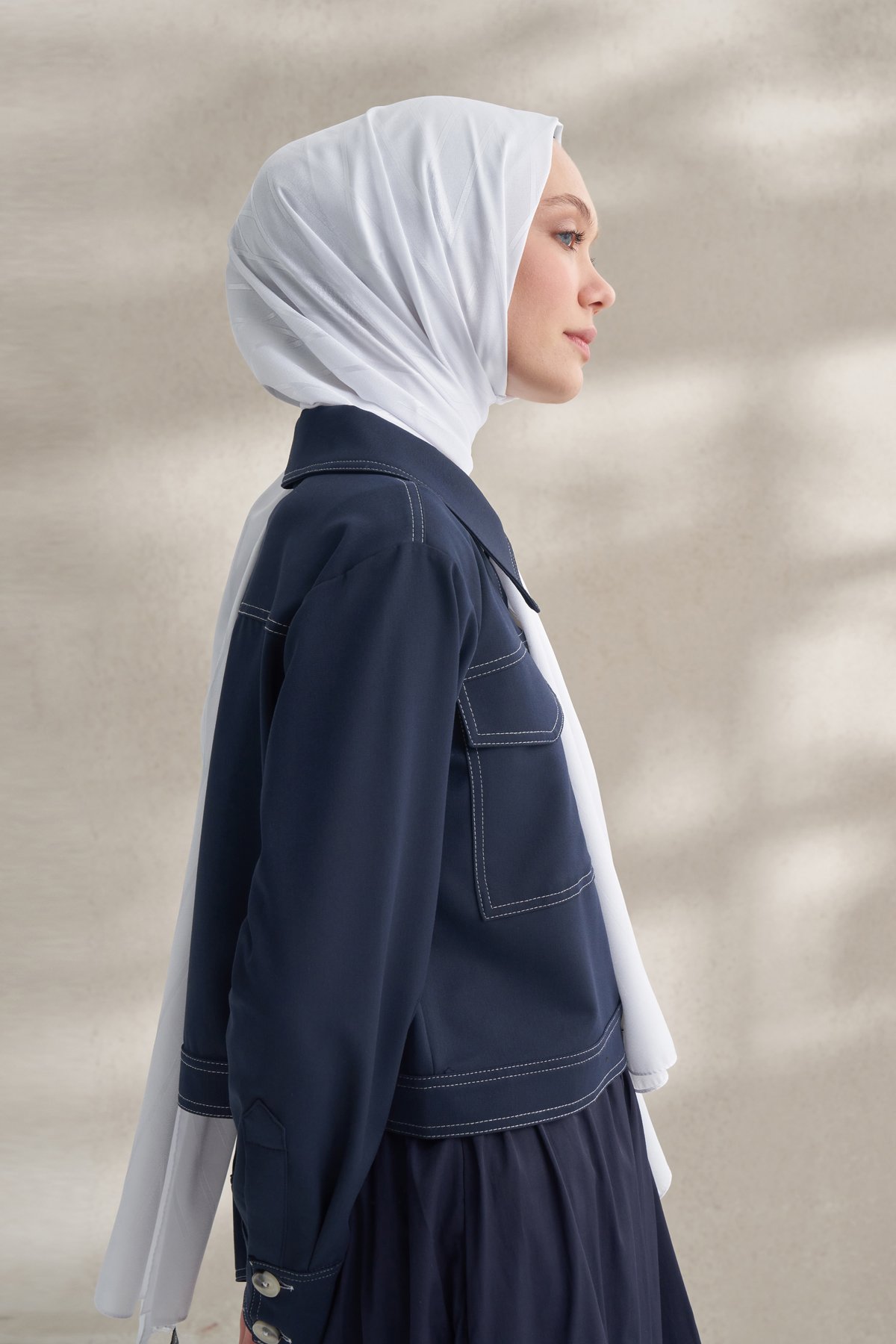 KREP JAKAR PRİZMA DESEN ŞAL -  KIRIK BEYAZ