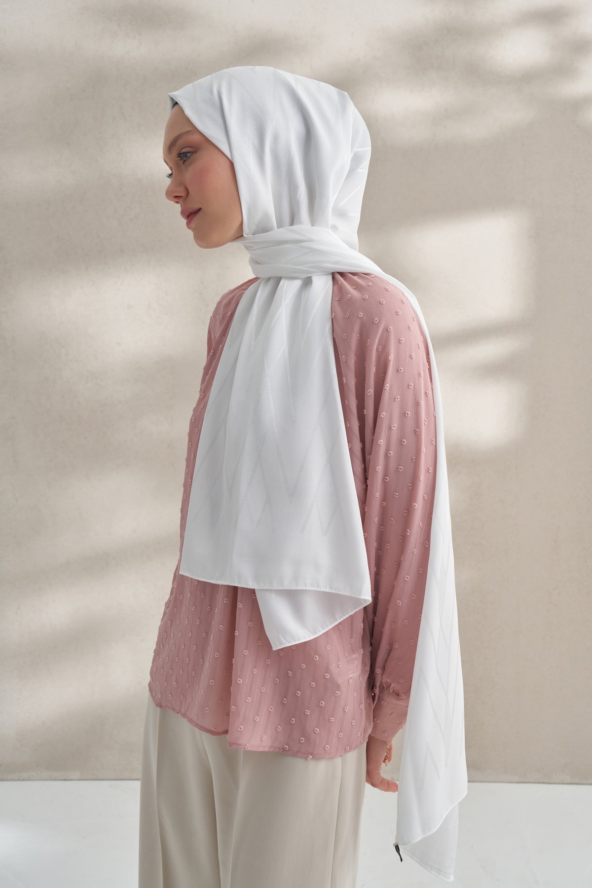 KREP JAKAR PRİZMA DESEN ŞAL -  KREM