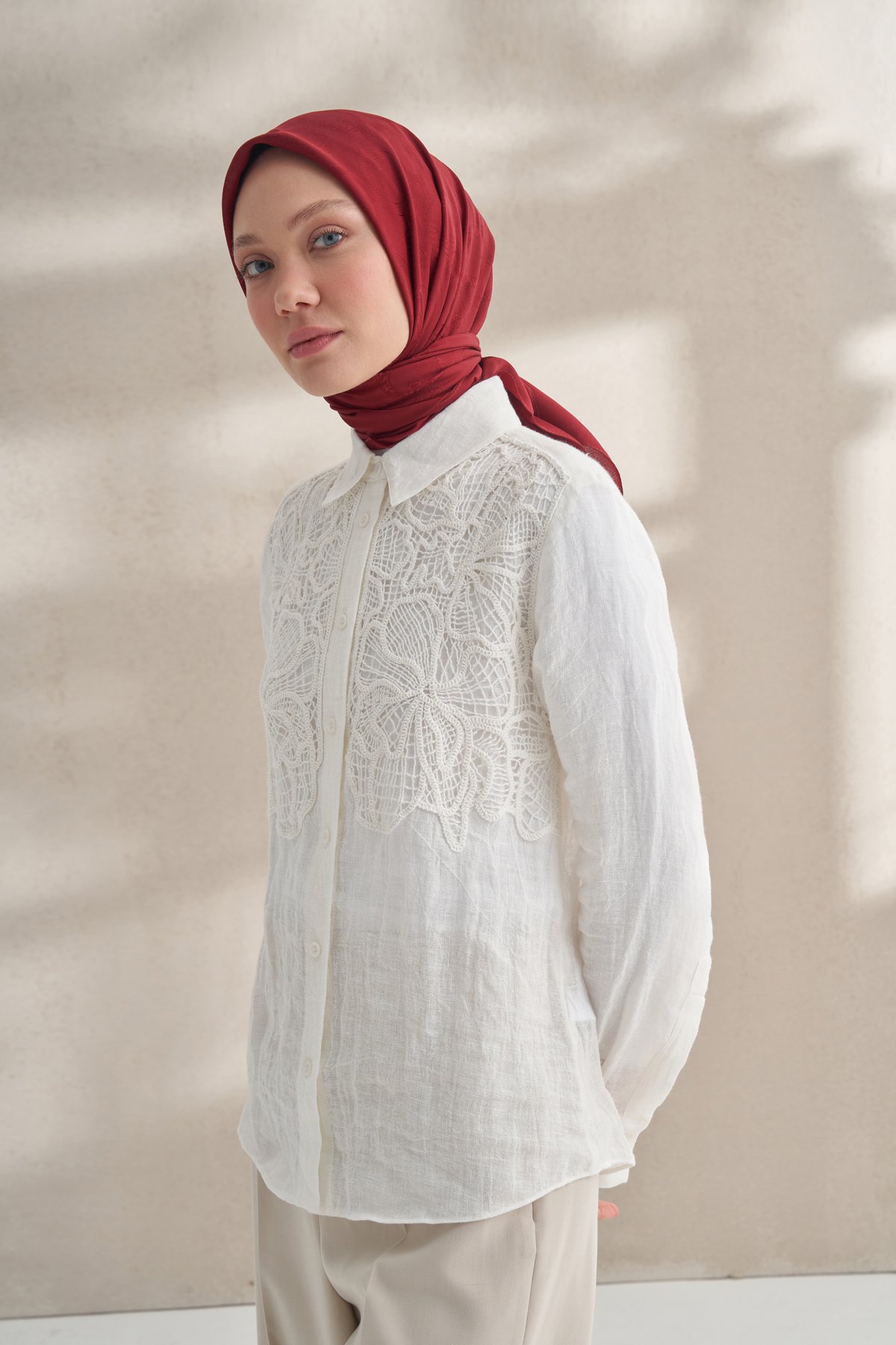 KREP JAKAR Q DESEN EŞARP -  BORDO