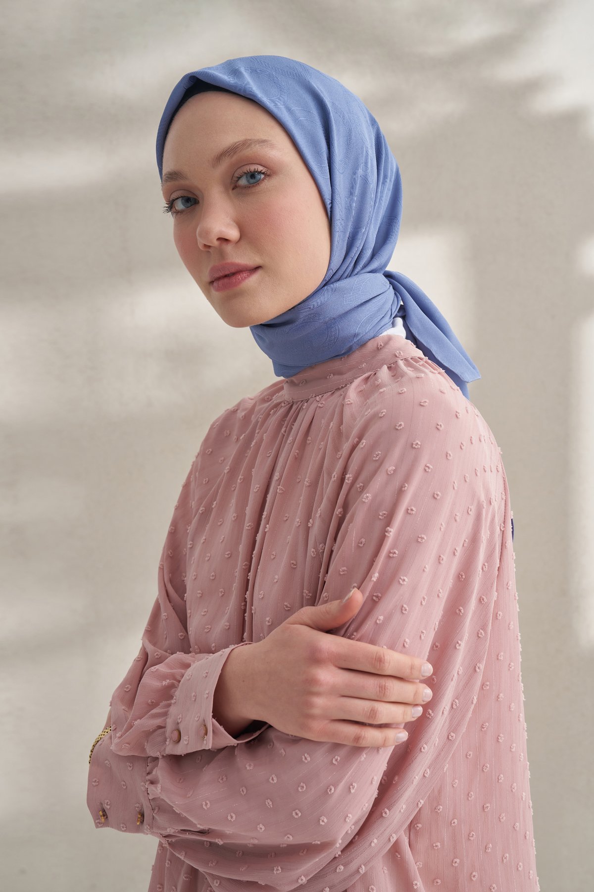 KREP JAKAR Q DESEN EŞARP - İNDİGO