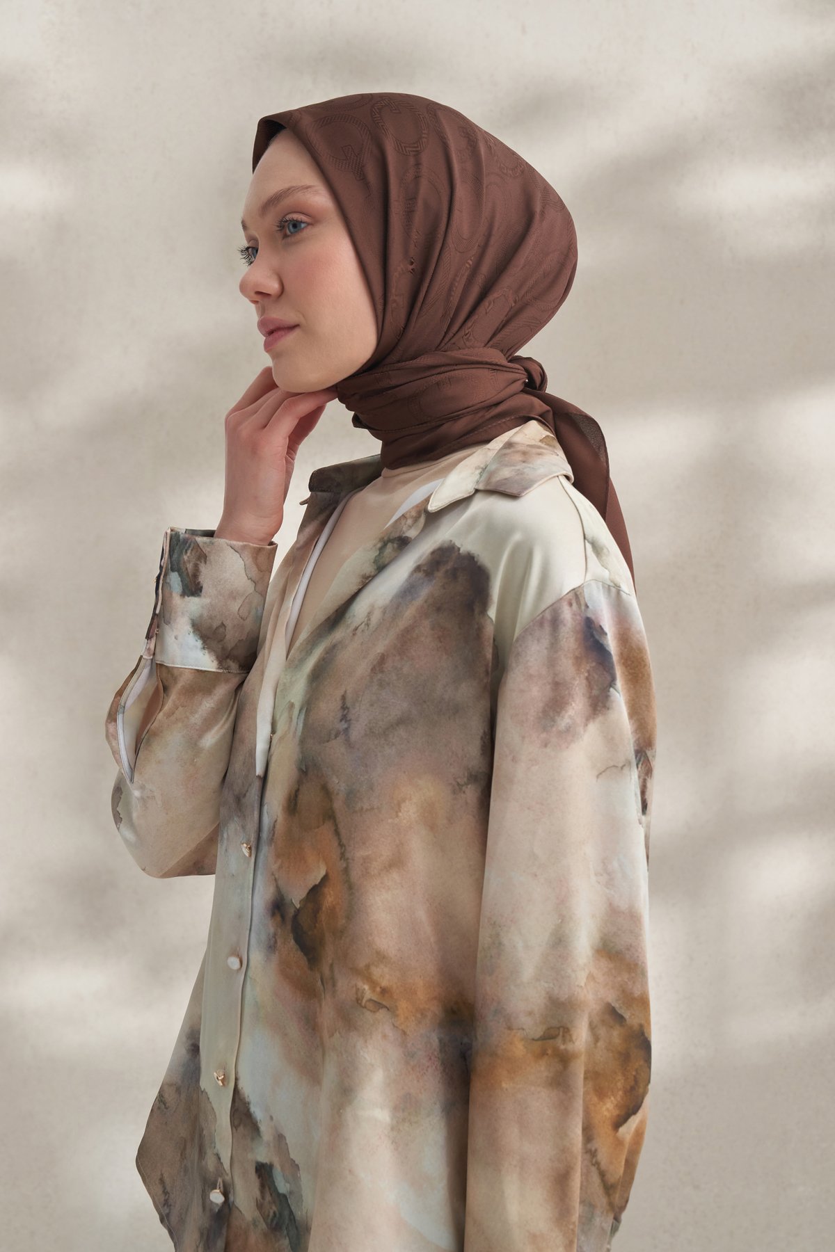 KREP JAKAR Q DESEN EŞARP -  KAHVE