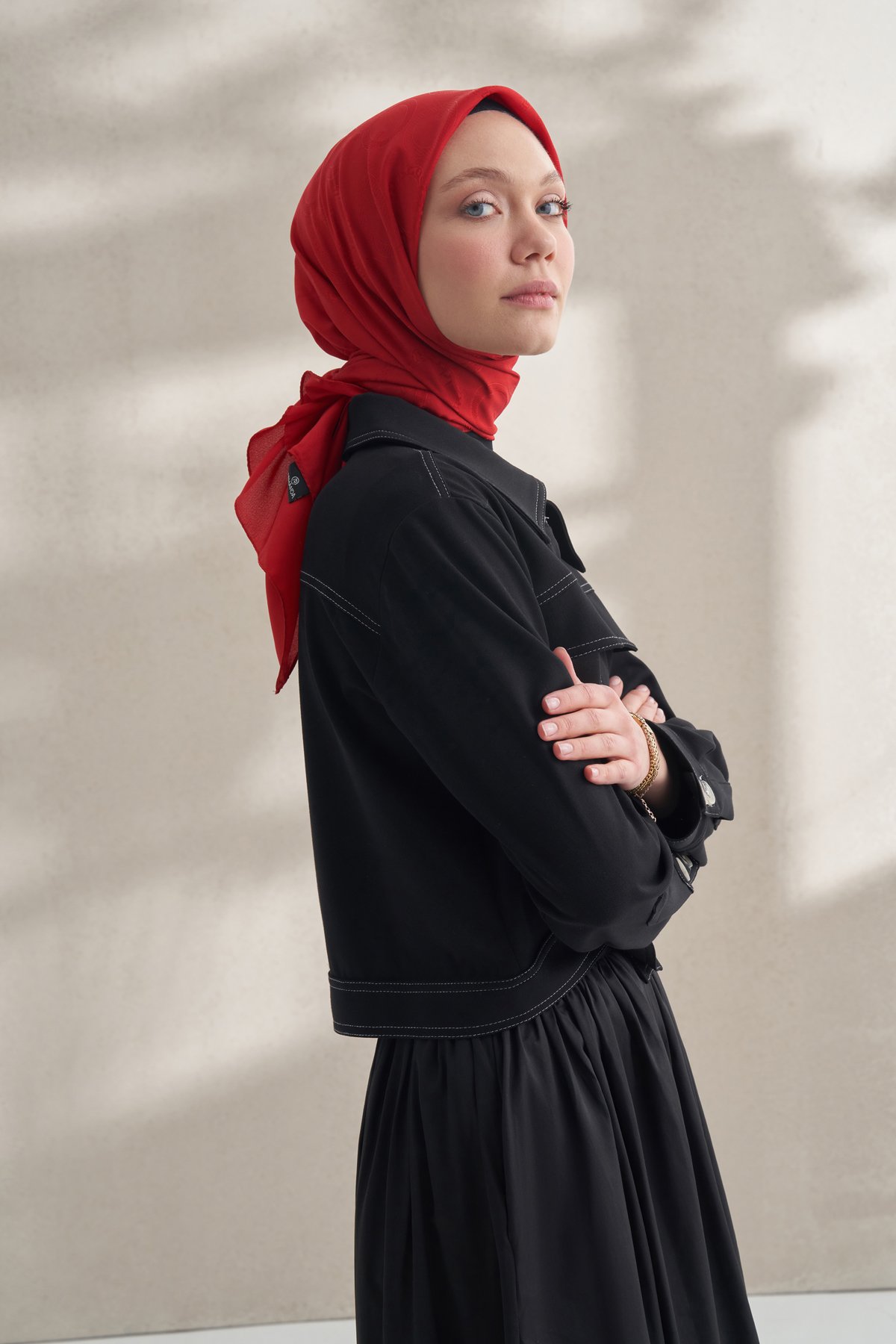 KREP JAKAR Q DESEN EŞARP -  KIRMIZI