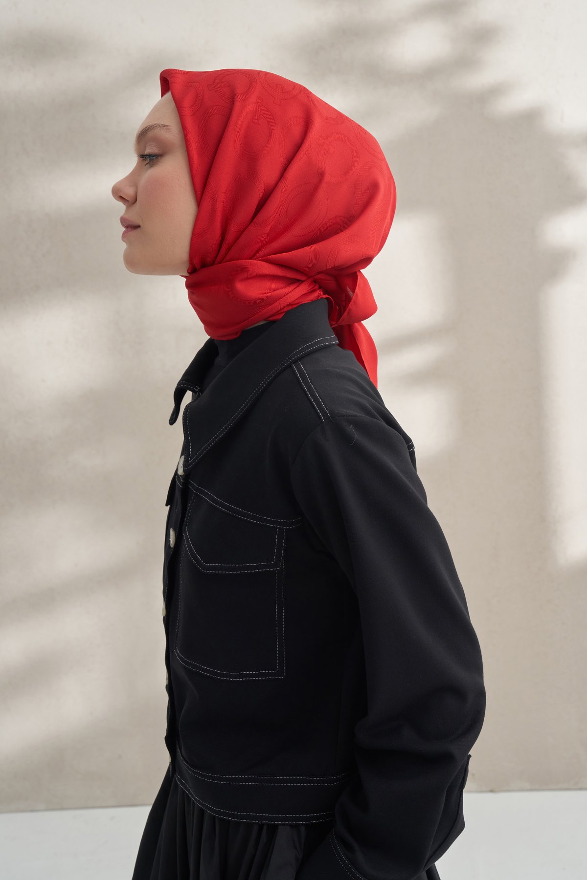 KREP JAKAR Q DESEN EŞARP -  KIRMIZI