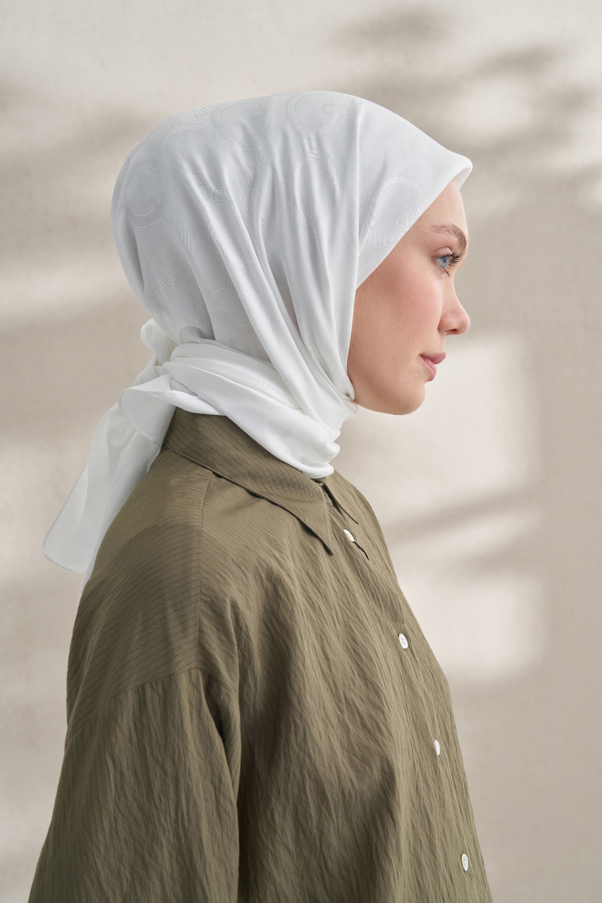 KREP JAKAR Q DESEN EŞARP -  KREM