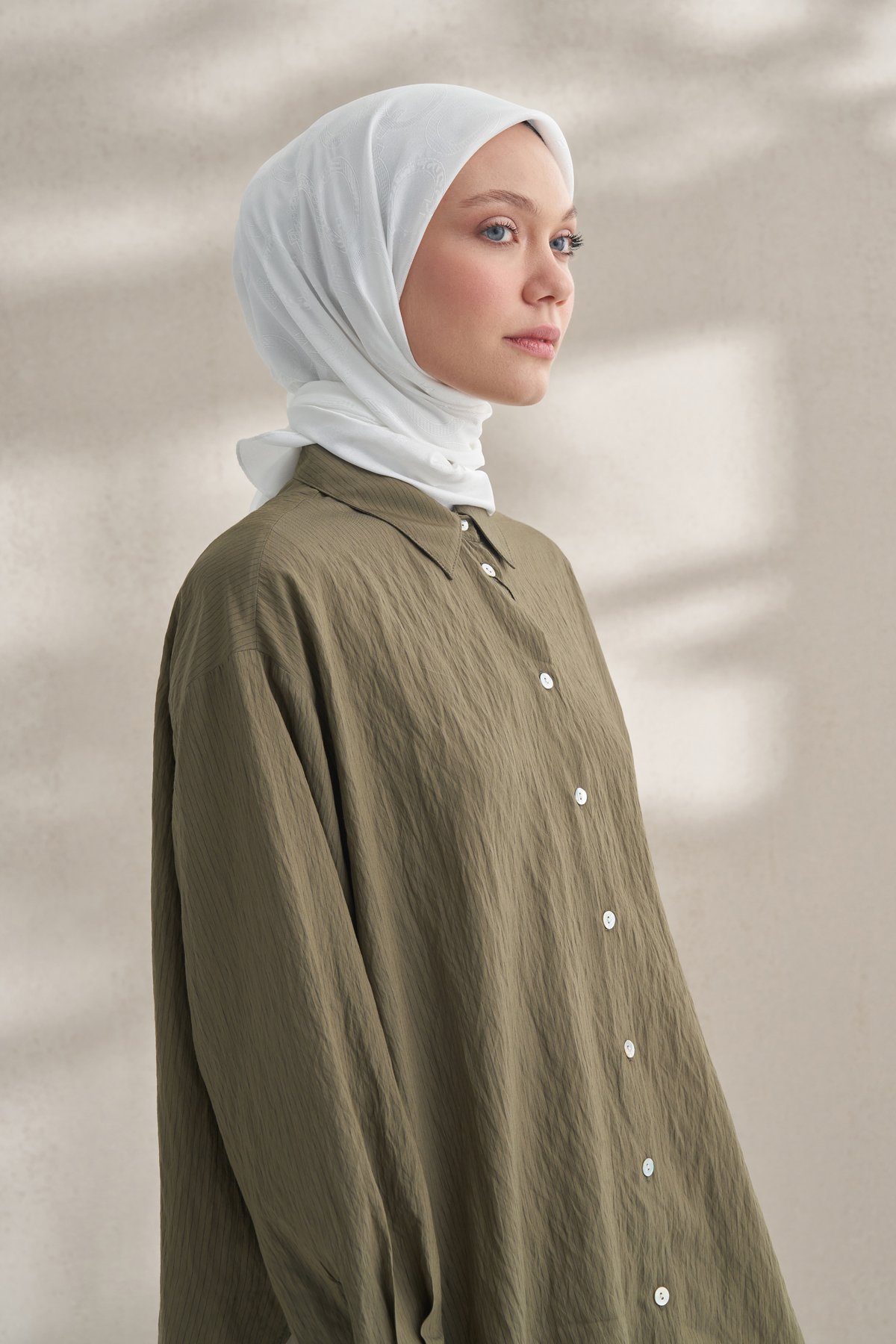 KREP JAKAR Q DESEN EŞARP -  KREM