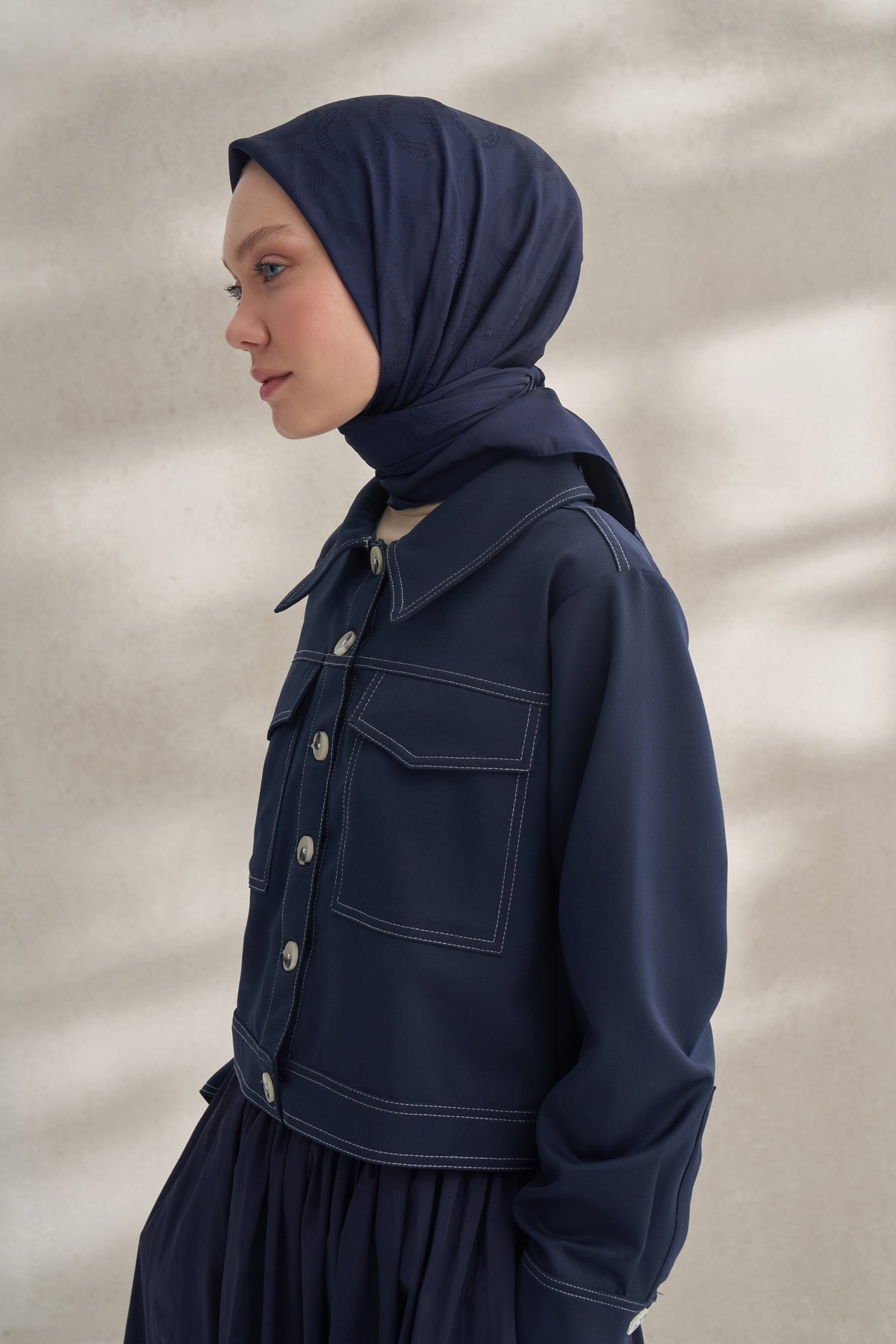 KREP JAKAR Q DESEN EŞARP -  LACİVERT