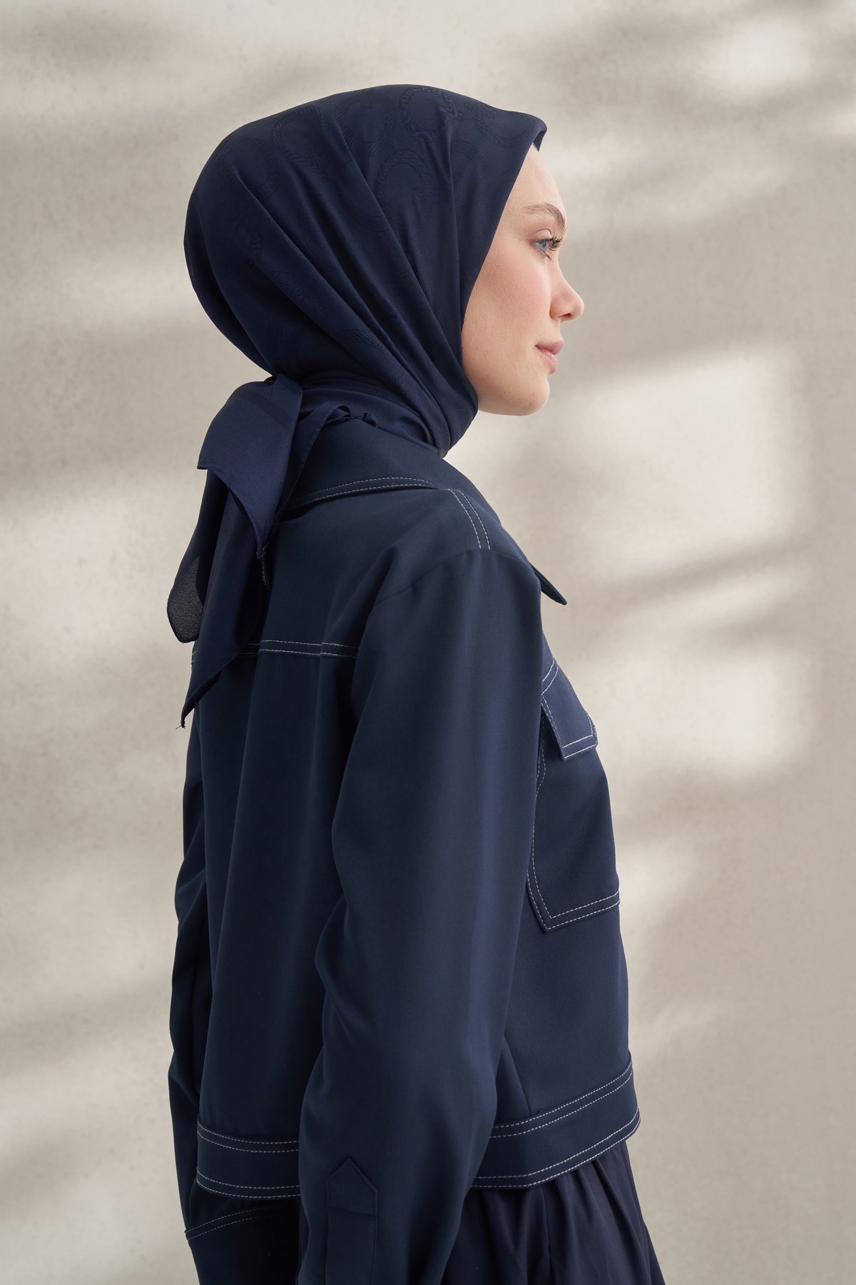 KREP JAKAR Q DESEN EŞARP -  LACİVERT