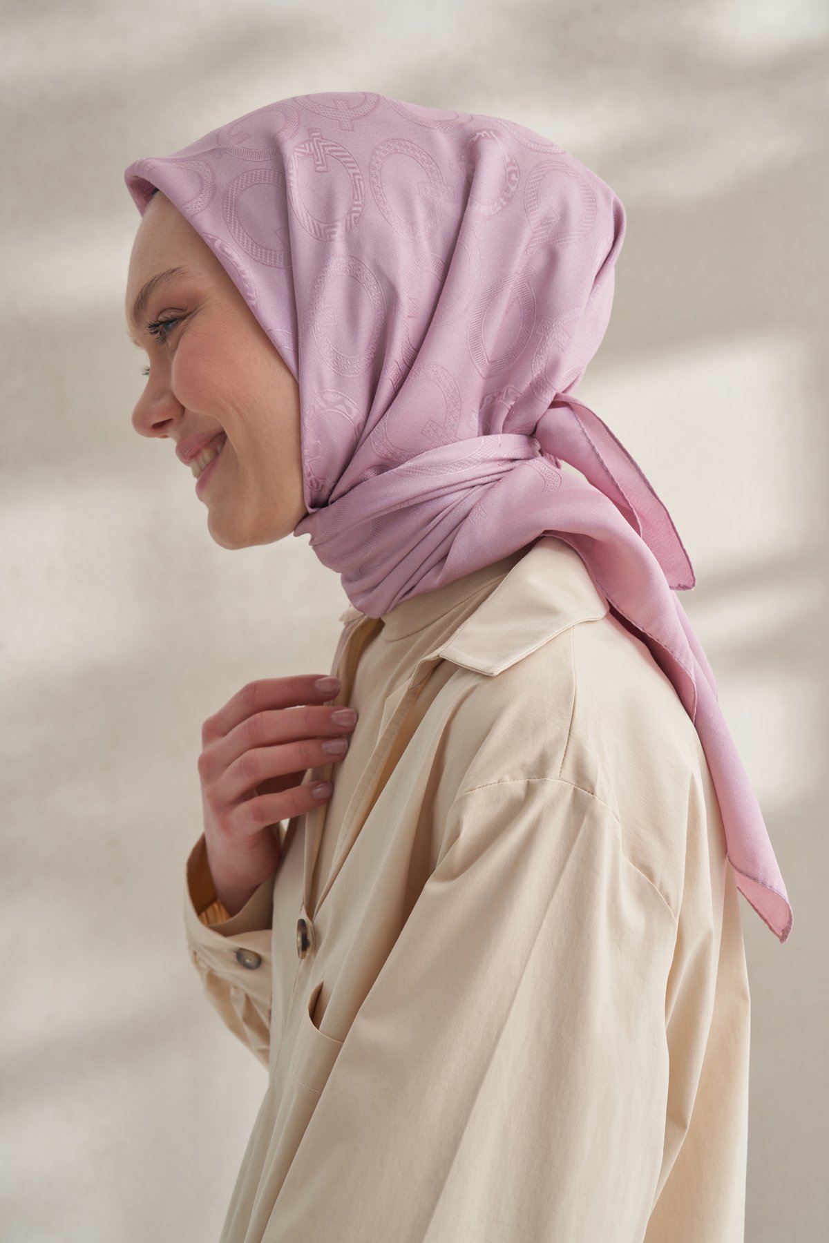 KREP JAKAR Q DESEN EŞARP -  PUDRA