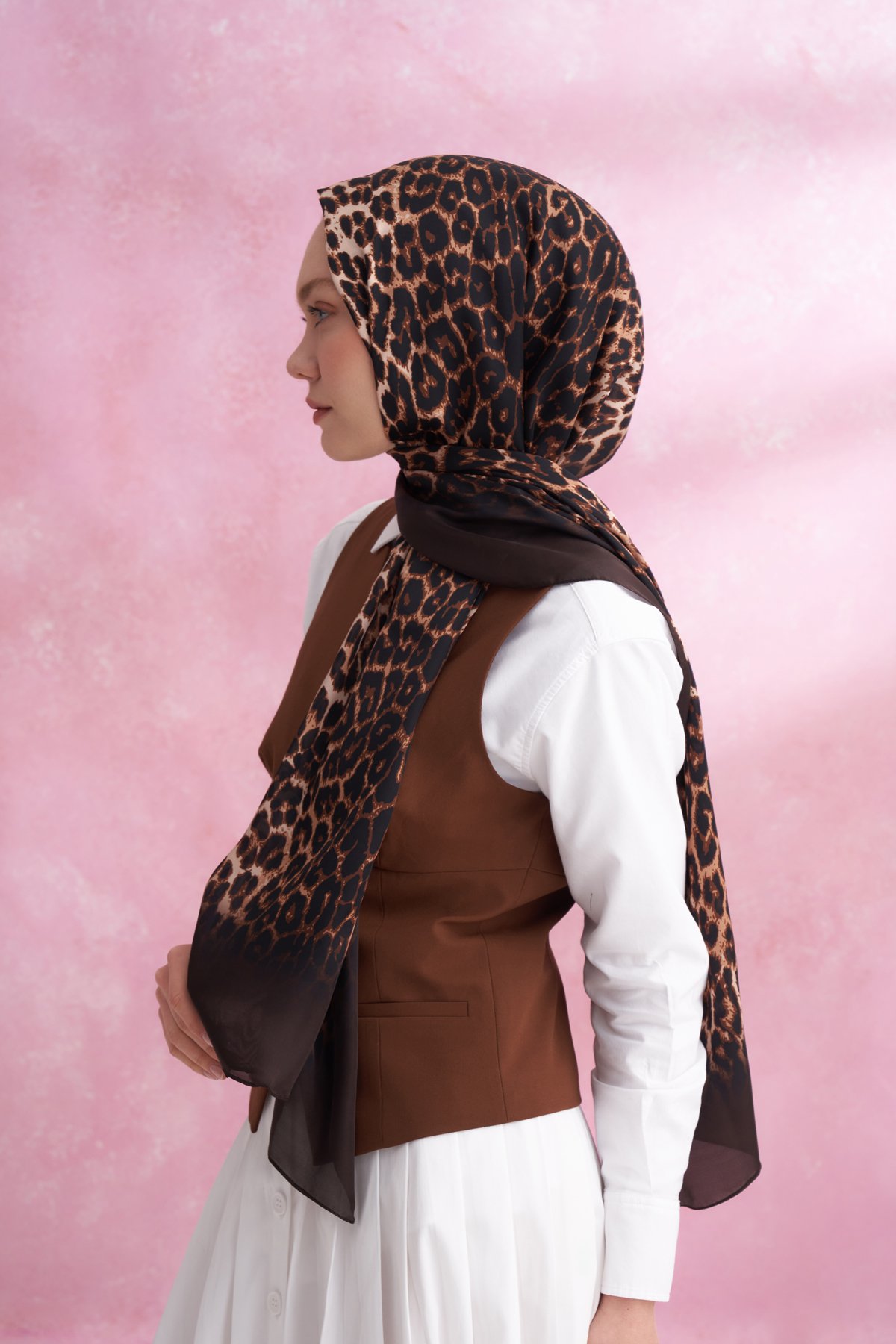 LEOPAR VUAL DEGRADE DESEN ŞAL - ACI KAHVE