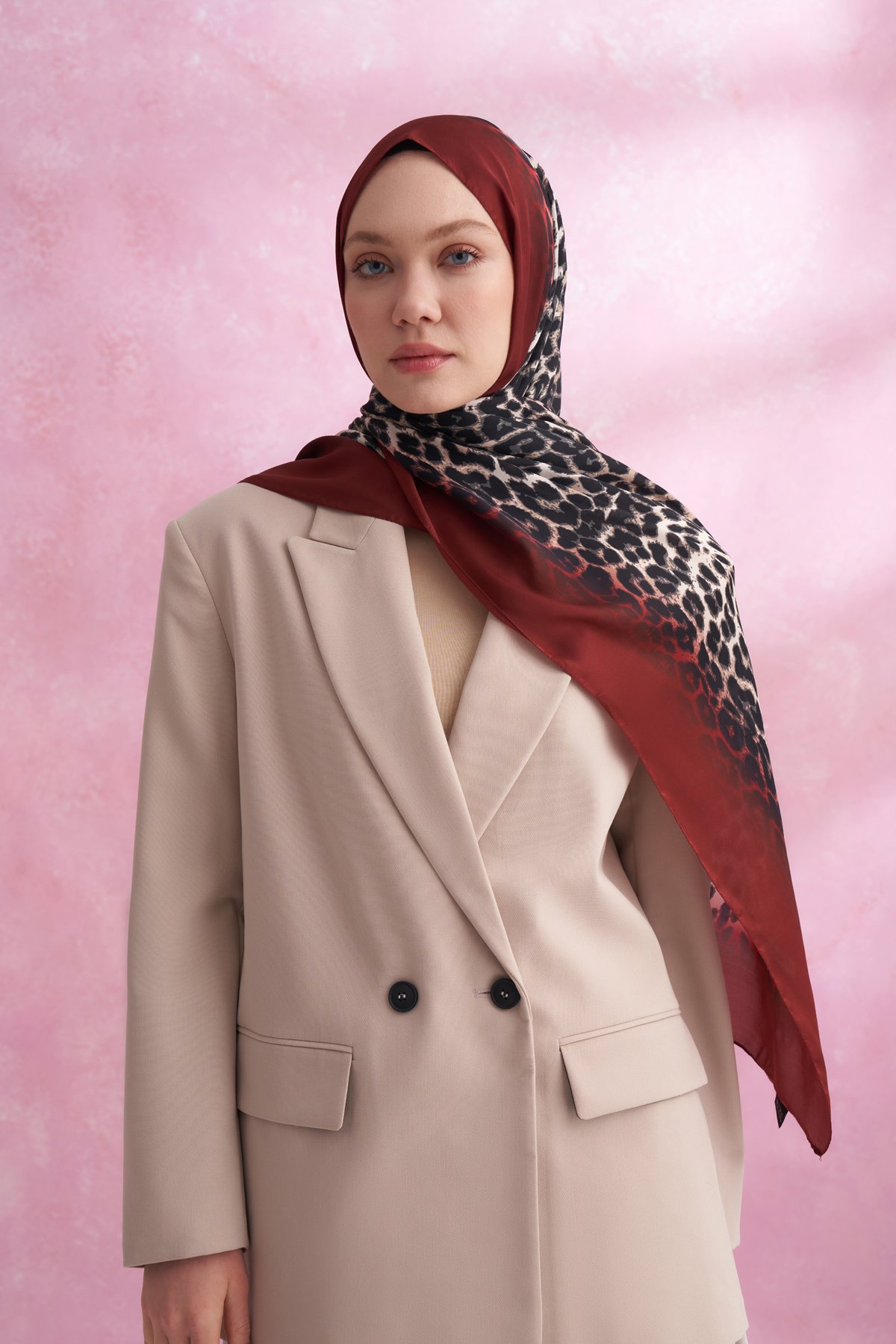 LEOPAR VUAL DEGRADE DESEN ŞAL - BORDO