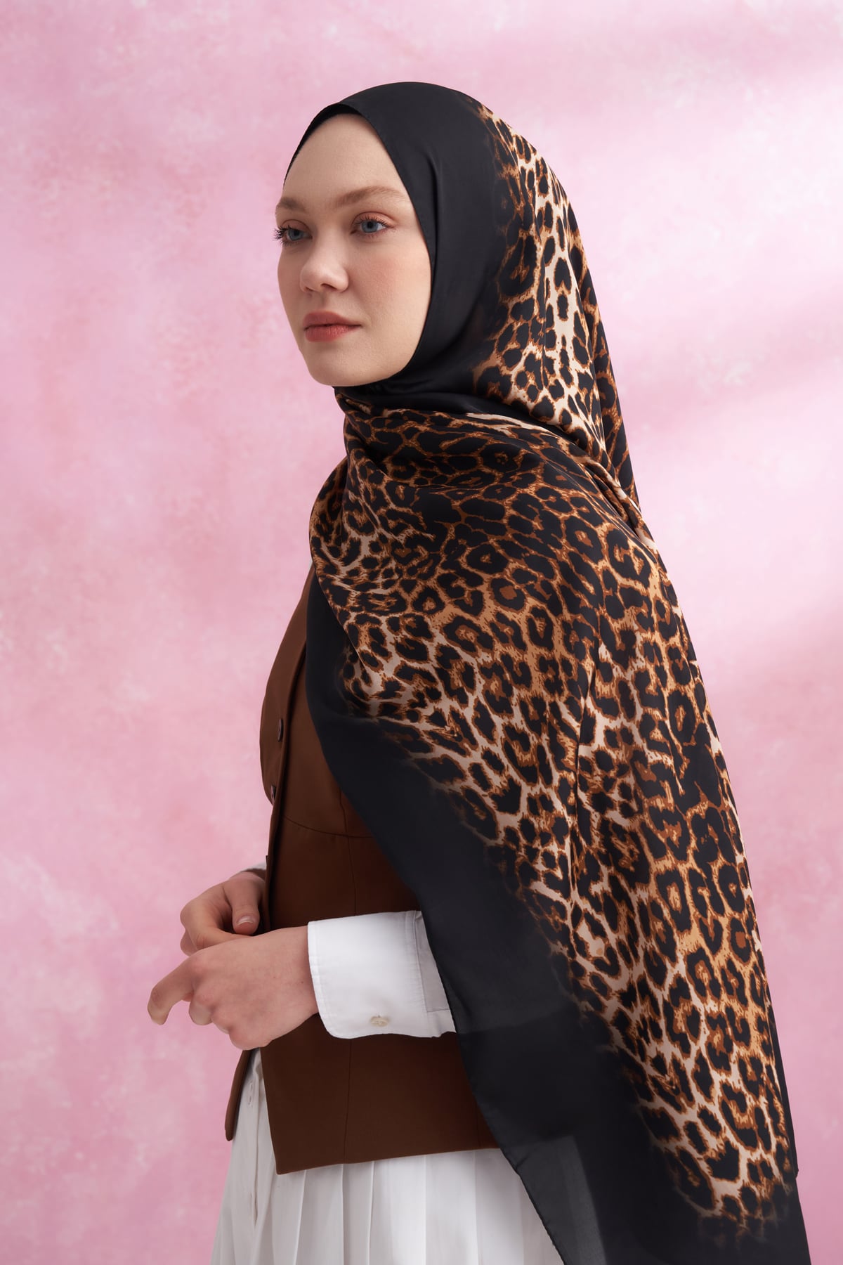 LEOPAR VUAL DEGRADE DESEN ŞAL - SİYAH - KAMEL