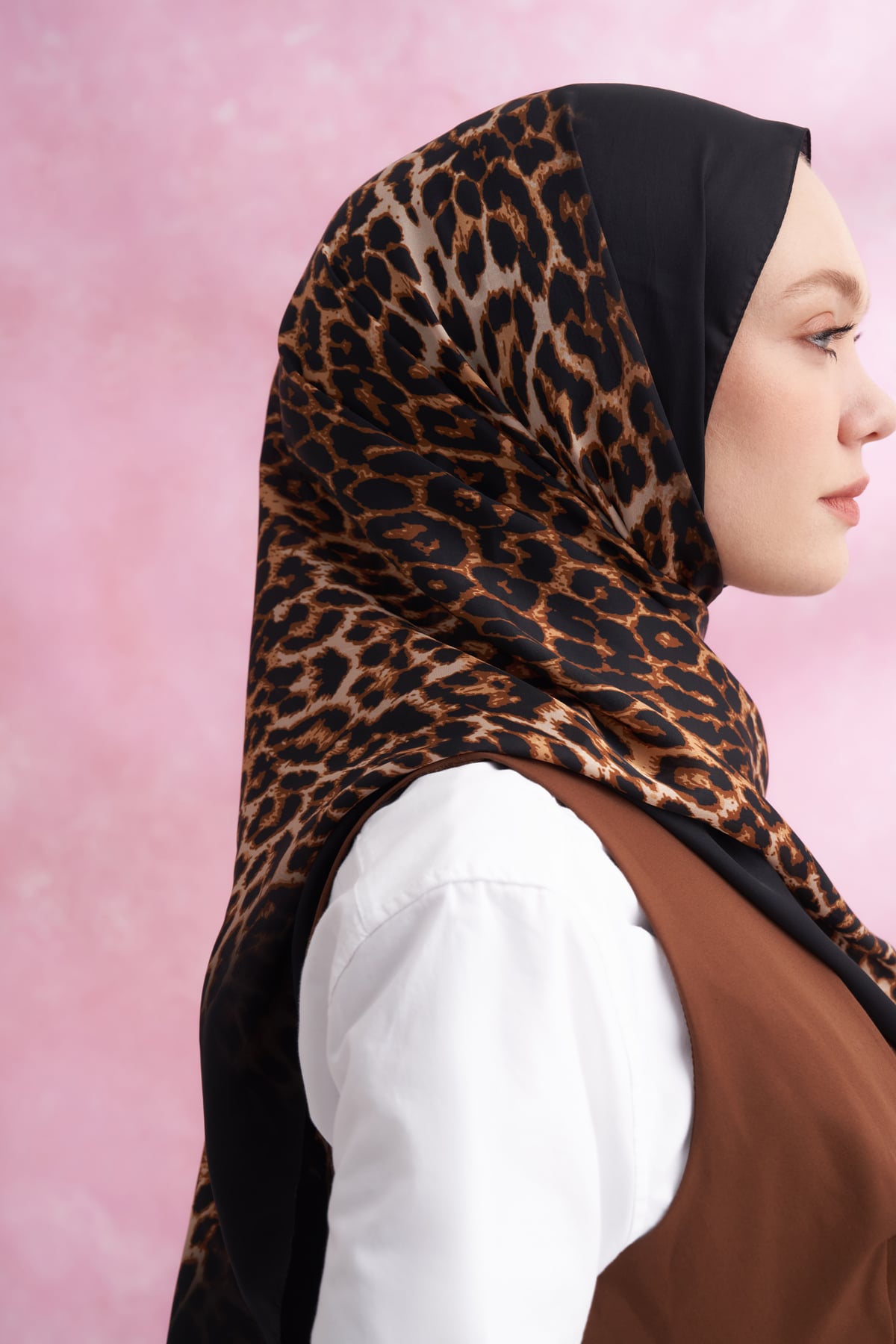 LEOPAR VUAL DEGRADE DESEN ŞAL - SİYAH - KAMEL