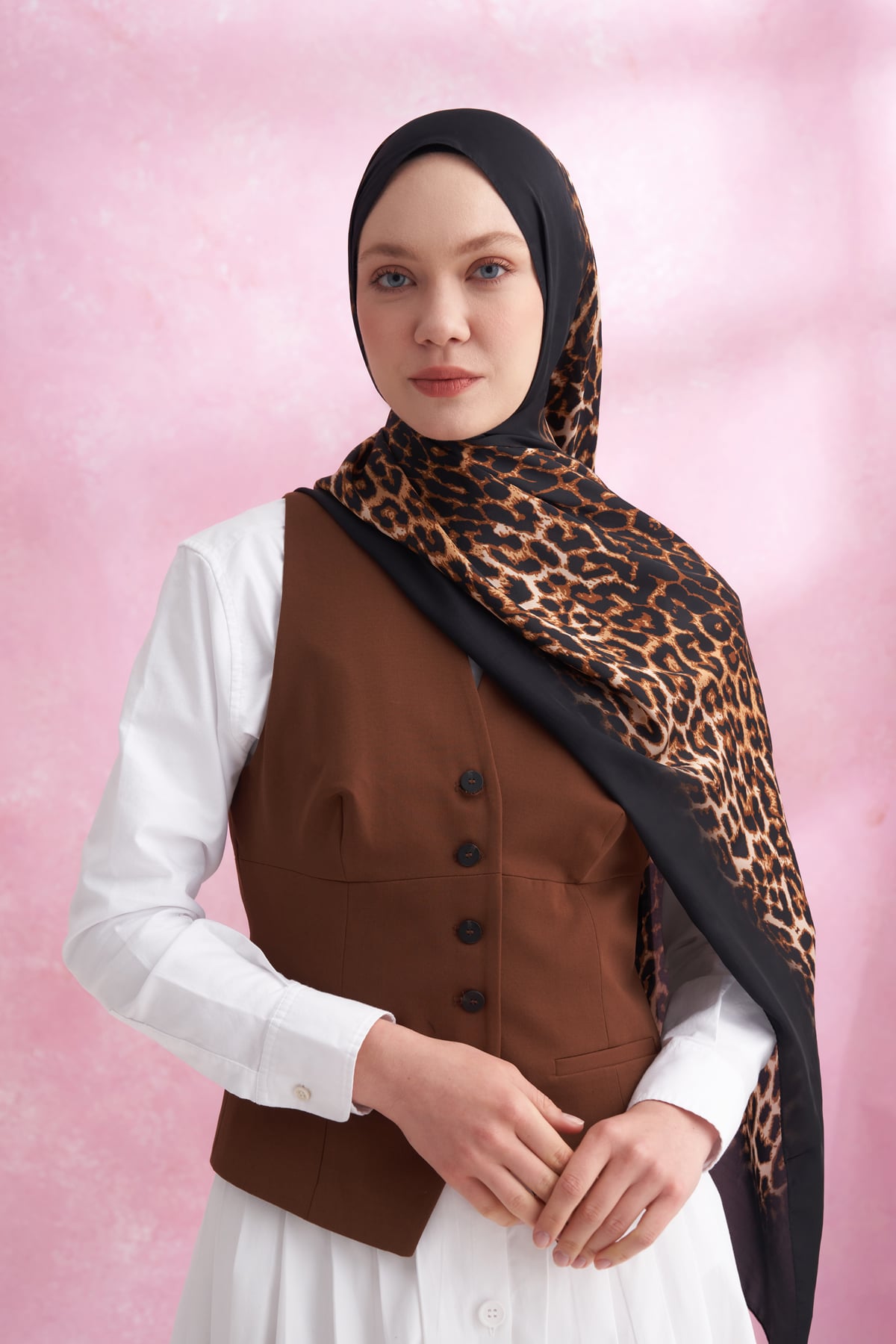 LEOPAR VUAL DEGRADE DESEN ŞAL - SİYAH - KAMEL