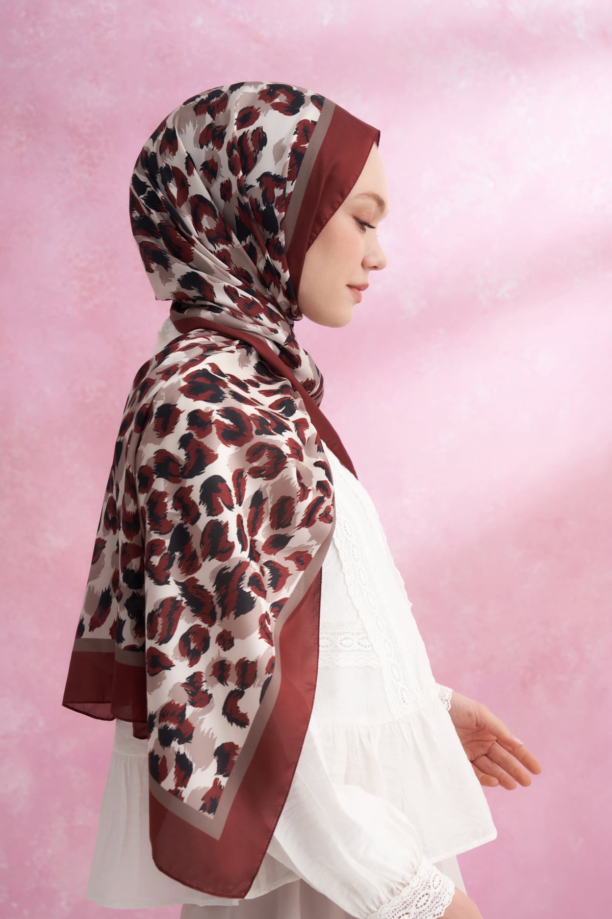LEOPAR VUAL MULTI DESEN ŞAL - BORDO
