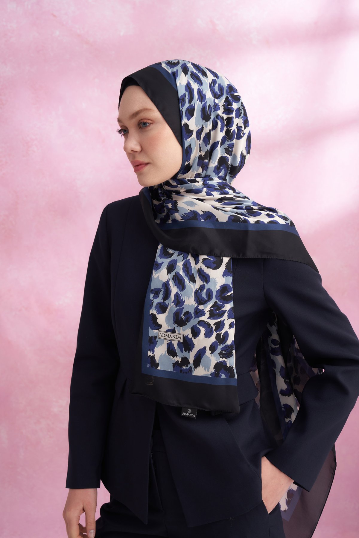 LEOPAR VUAL MULTI DESEN ŞAL - LACİVERT
