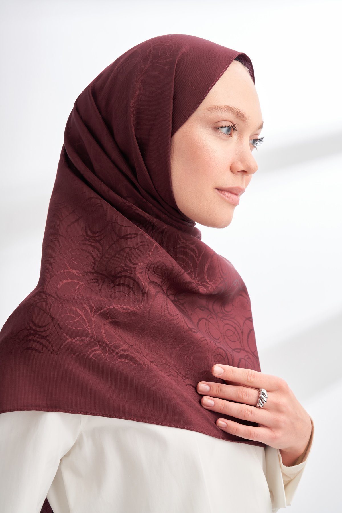 LIORA DESEN FLOŞ PAMUK ŞAL - BORDO