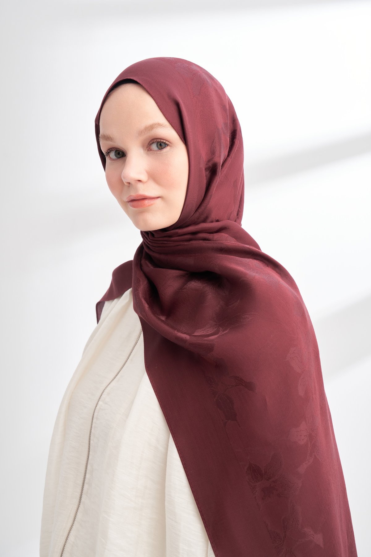 MAREN DESEN FLOŞ VİSKON ŞAL - BORDO